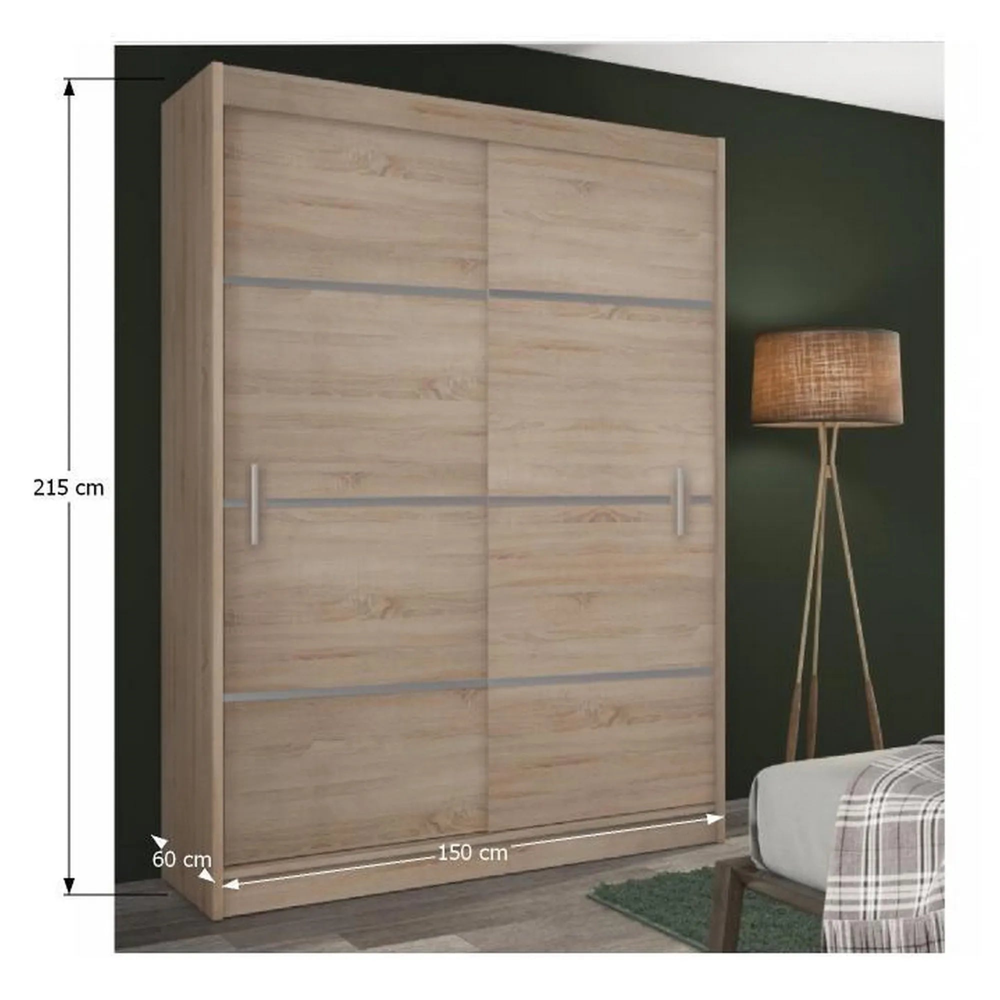 Dulap MERINA, PAL, stejar sonoma/gri, PAL melaminat, cu 2 usi, 150x60x215 cm