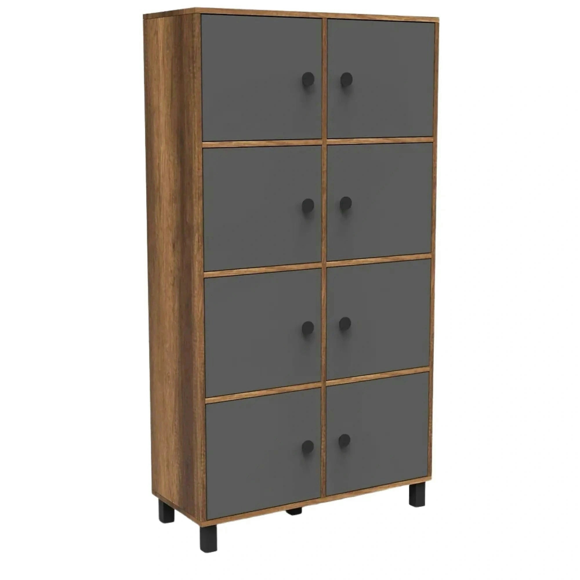 Dulap MN06-BA, nuc/gri, PAL melaminat/metal, cu 8 usi, 96x40x179 cm