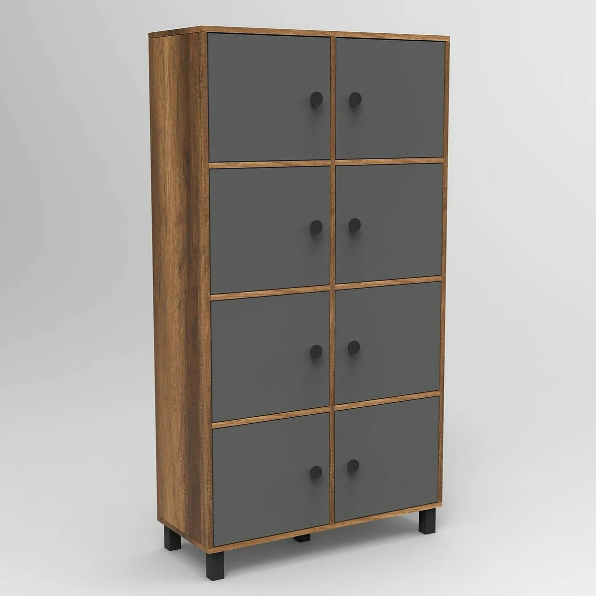 Dulap MN06-BA, nuc/gri, PAL melaminat/metal, cu 8 usi, 96x40x179 cm