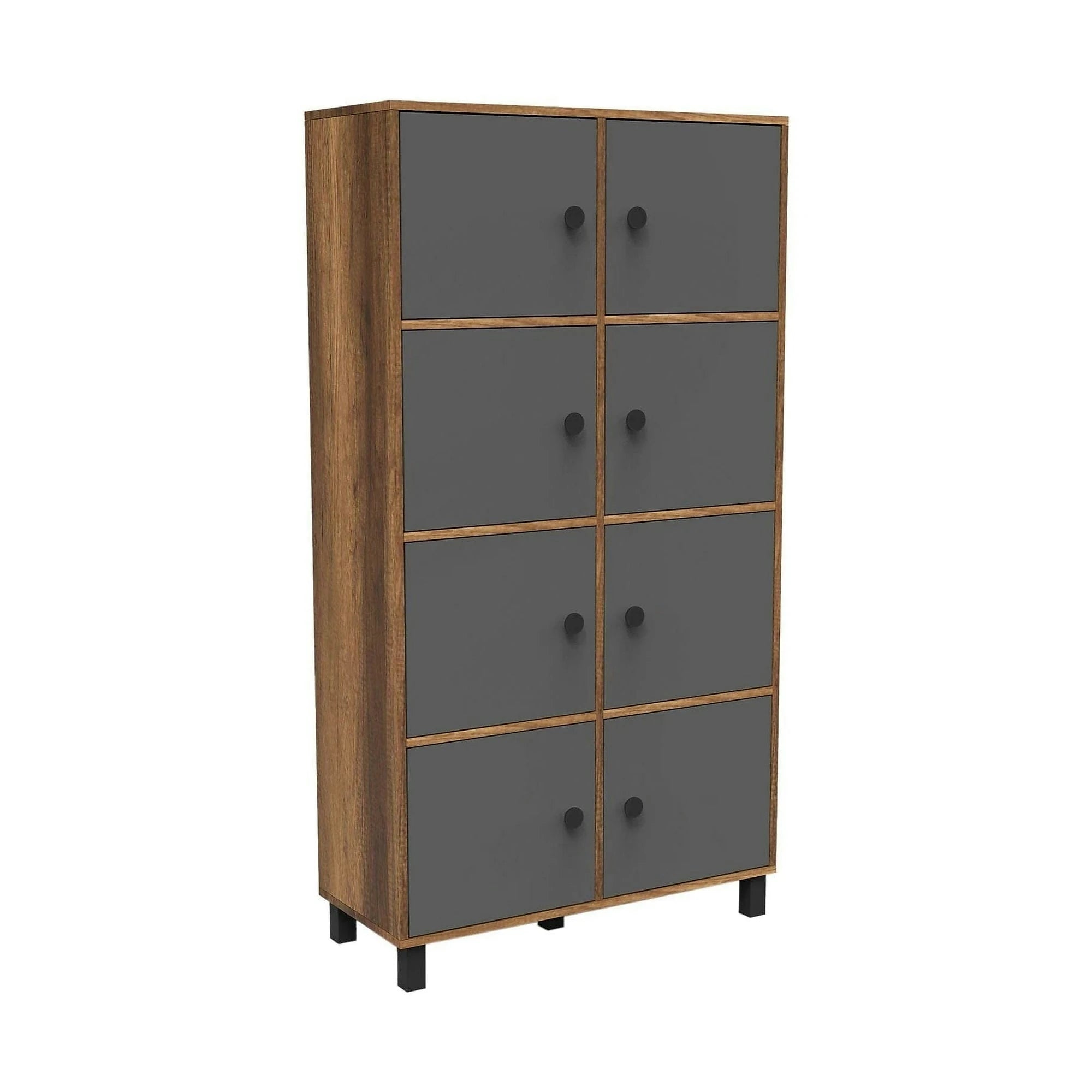 Dulap MN06-BA, nuc/gri, PAL melaminat/metal, cu 8 usi, 96x40x179 cm