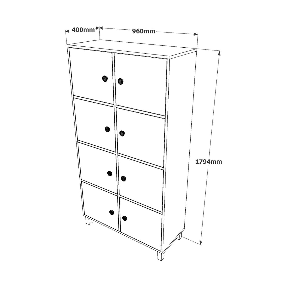 Dulap MN06-BA, nuc/gri, PAL melaminat/metal, cu 8 usi, 96x40x179 cm