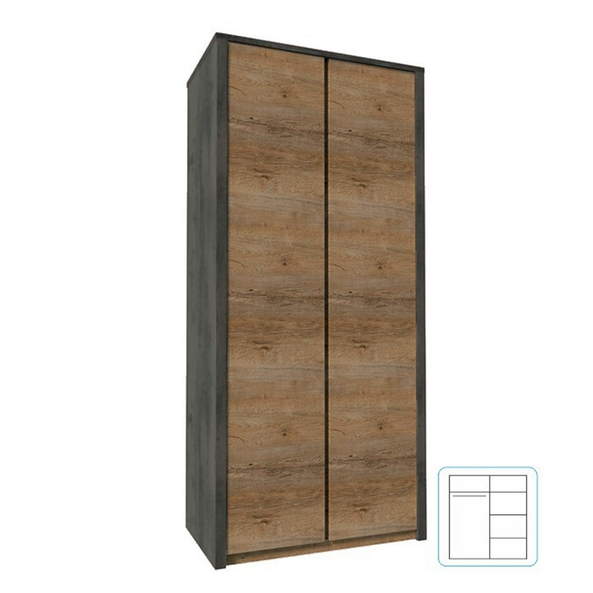 Dulap MONTANA S2D, stejar lefkas inchis/gri, PAL melaminat, cu 2 usi, 90x53x197 cm