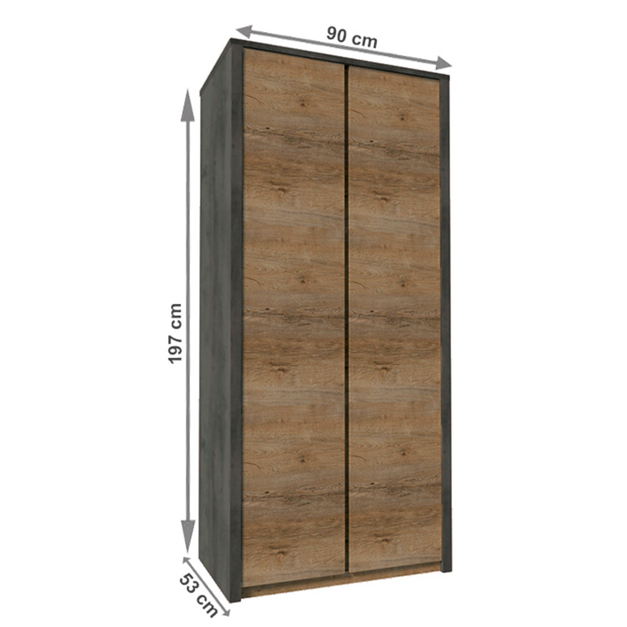 Dulap MONTANA S2D, stejar lefkas inchis/gri, PAL melaminat, cu 2 usi, 90x53x197 cm