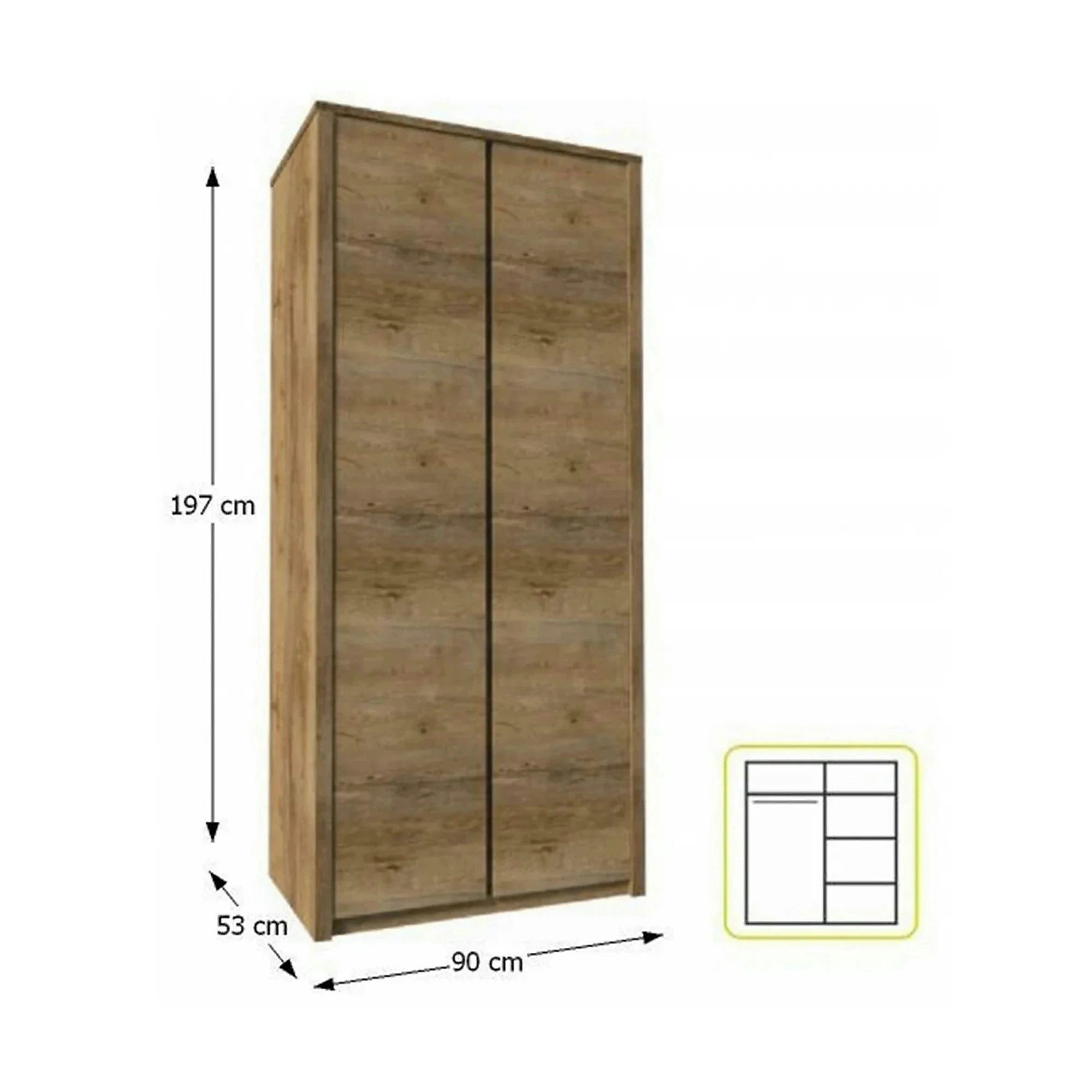 Dulap MONTANA S2D, stejar lefkas inchis, PAL melaminat, cu 2 usi, 90x53x197 cm