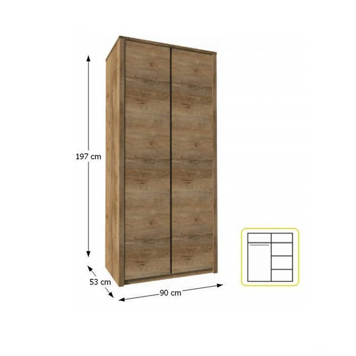 Dulap MONTANA S2D, stejar lefkas inchis, PAL melaminat, cu 2 usi, 90x53x197 cm
