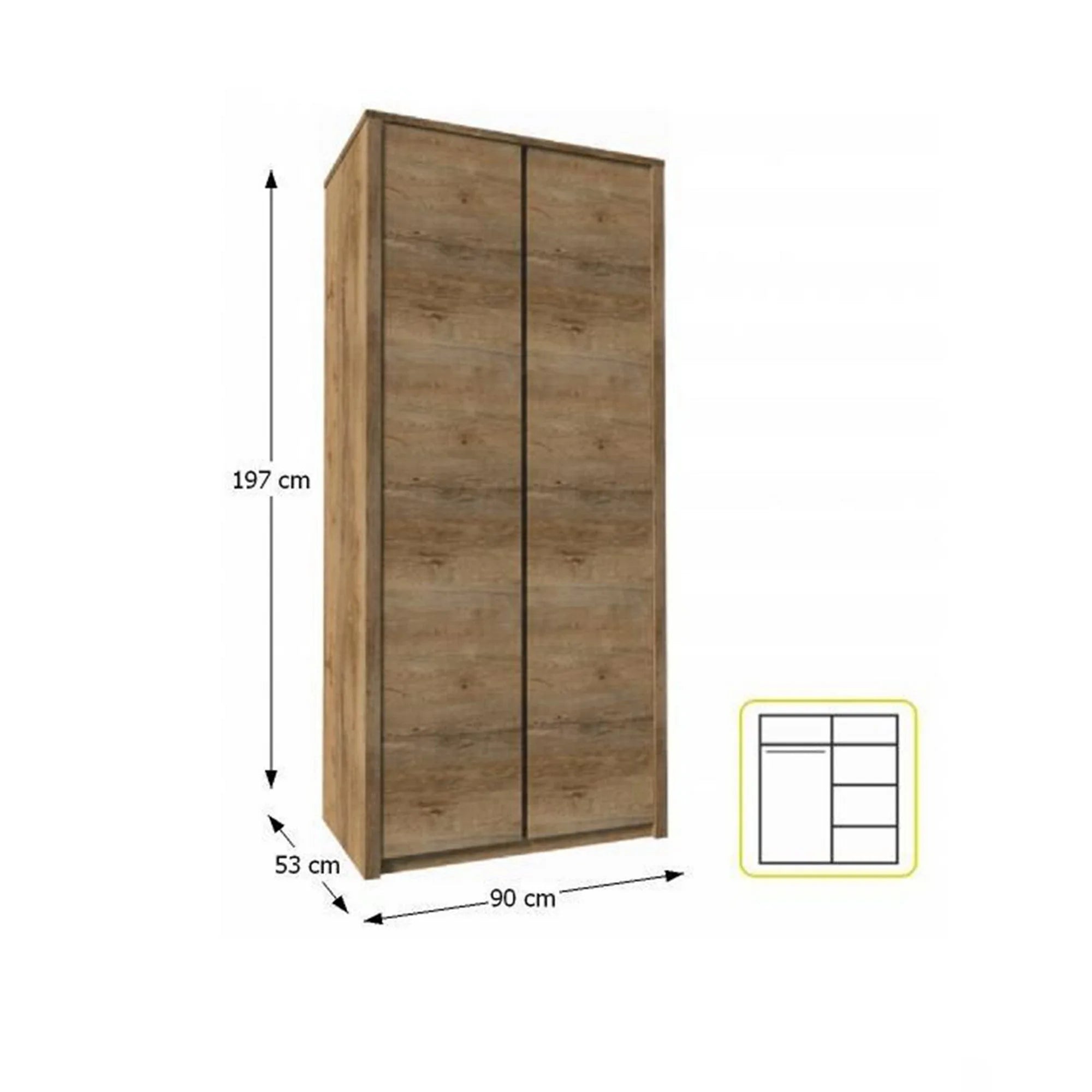 Dulap MONTANA S2D, stejar lefkas inchis, PAL melaminat, cu 2 usi, 90x53x197 cm