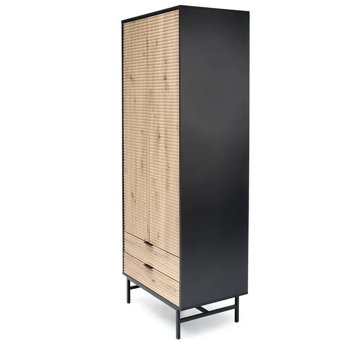 Dulap MURANO, stejar artisan/negru, cu 2 usi si 2 sertare, 80x53x205 cm