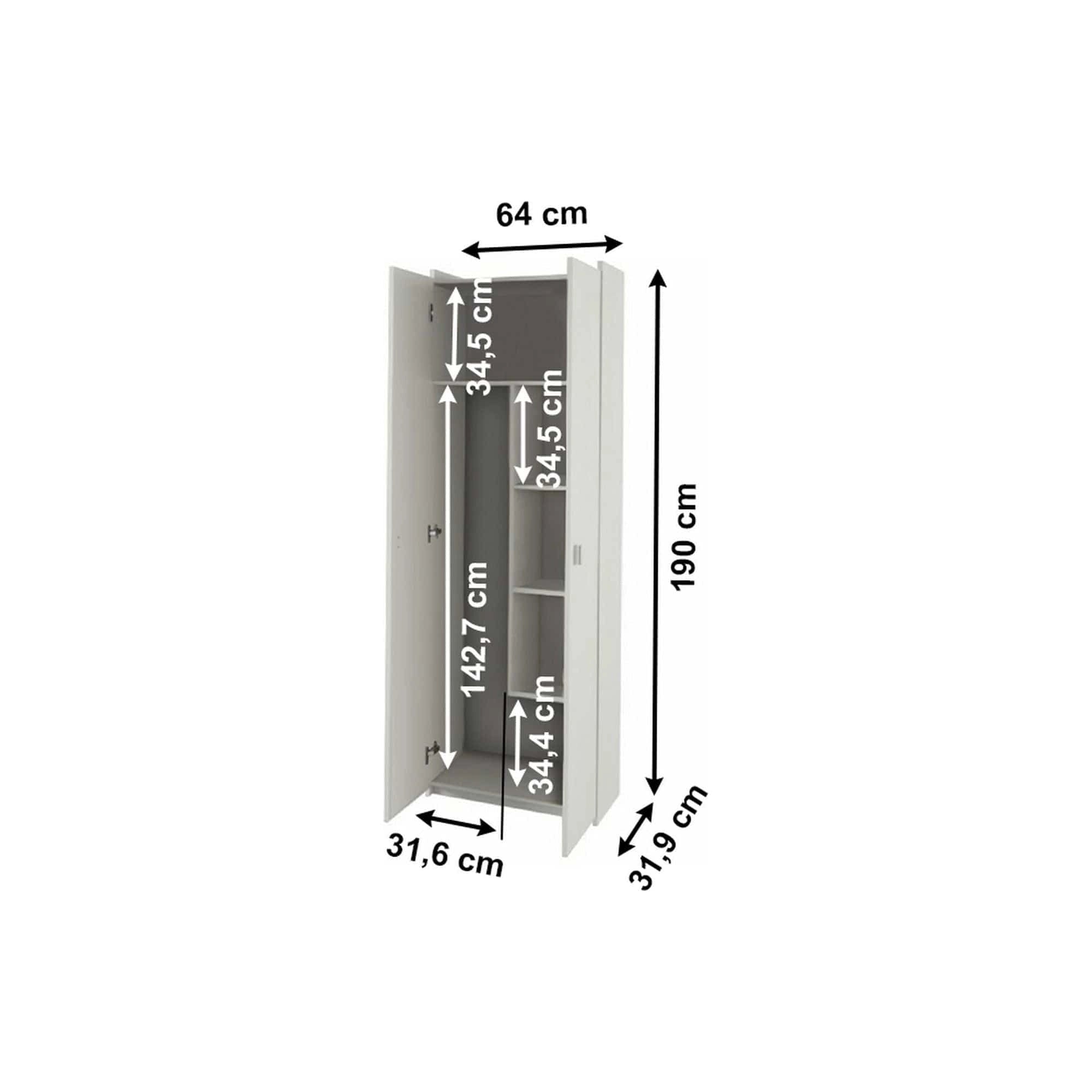 Dulap NATALI TYP 6, alb, PAL melaminat, cu 2 usi, 64x32x190 cm