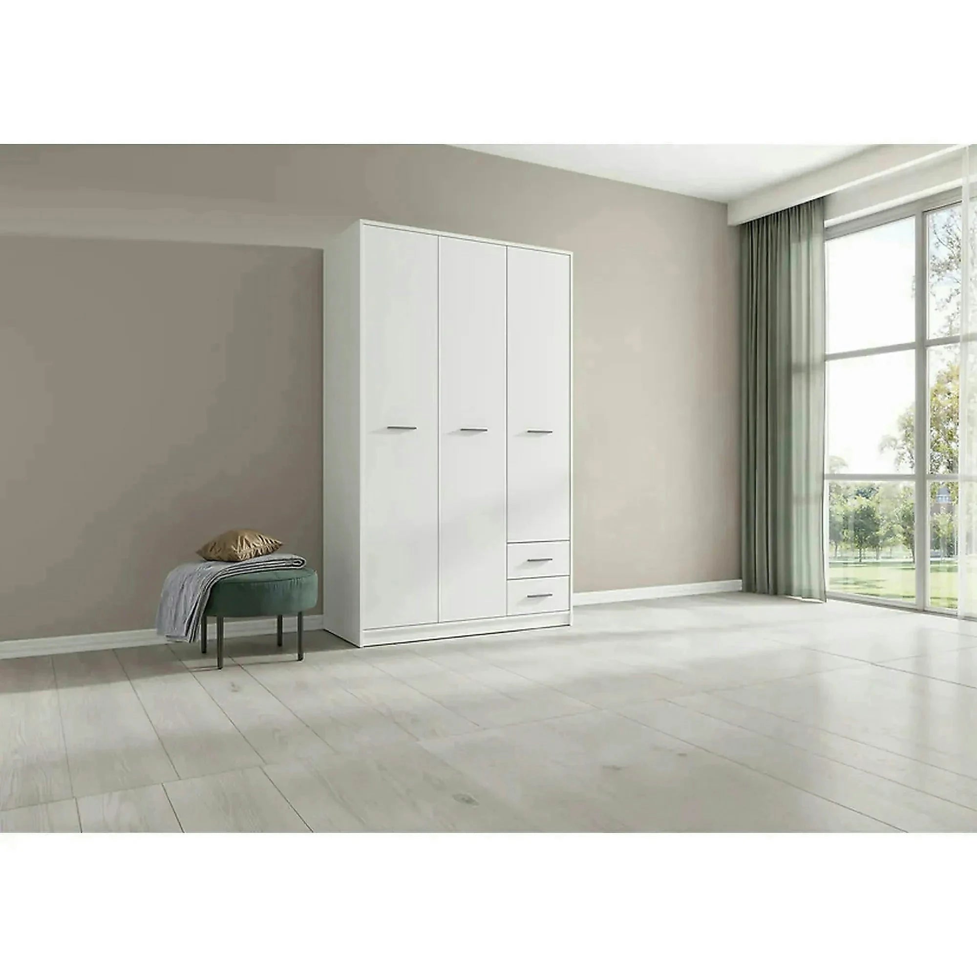 Dulap NEPO PLUS, alb, PAL, cu 3 usi si 2 sertare, 119x55x197 cm