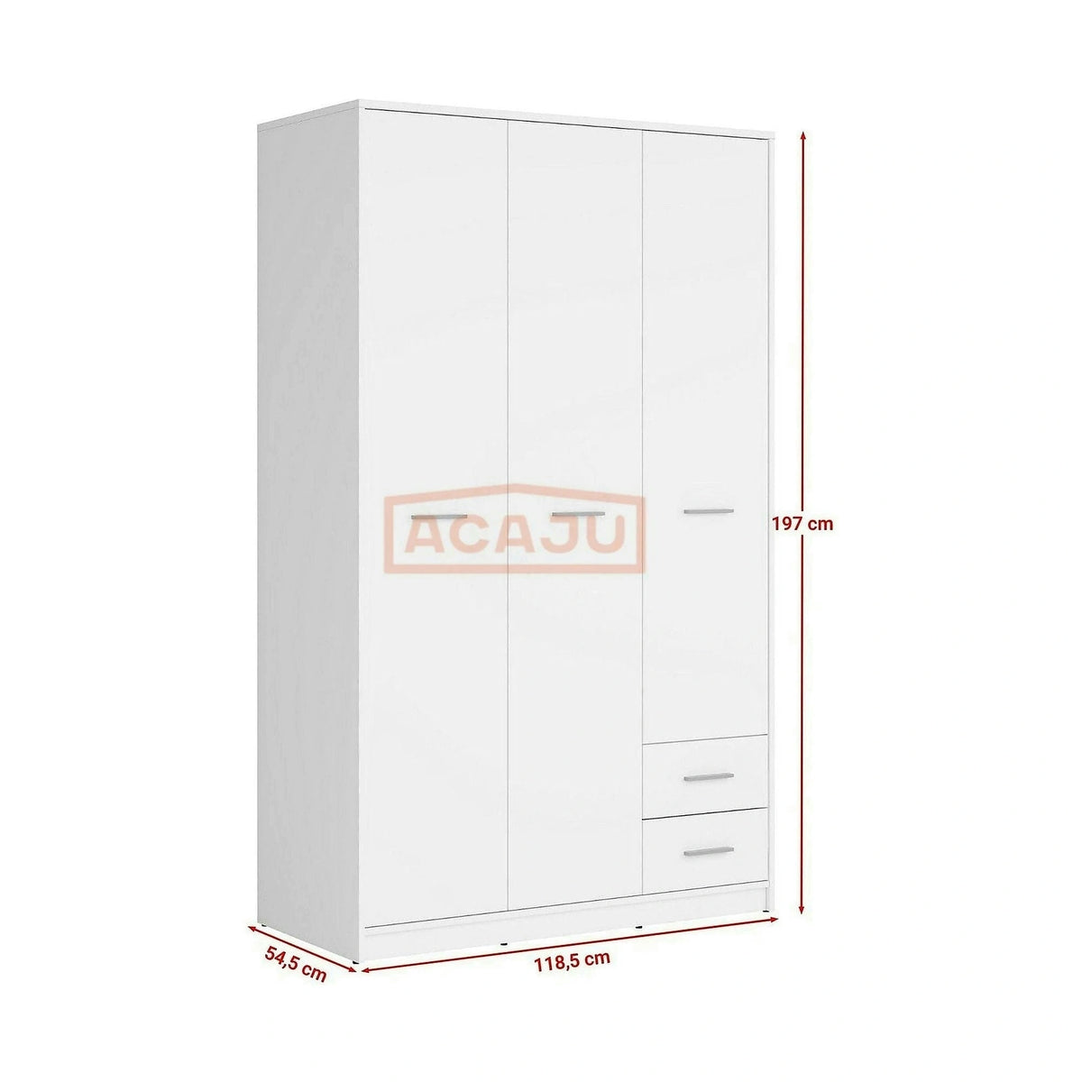 Dulap NEPO PLUS, alb, PAL, cu 3 usi si 2 sertare, 119x55x197 cm