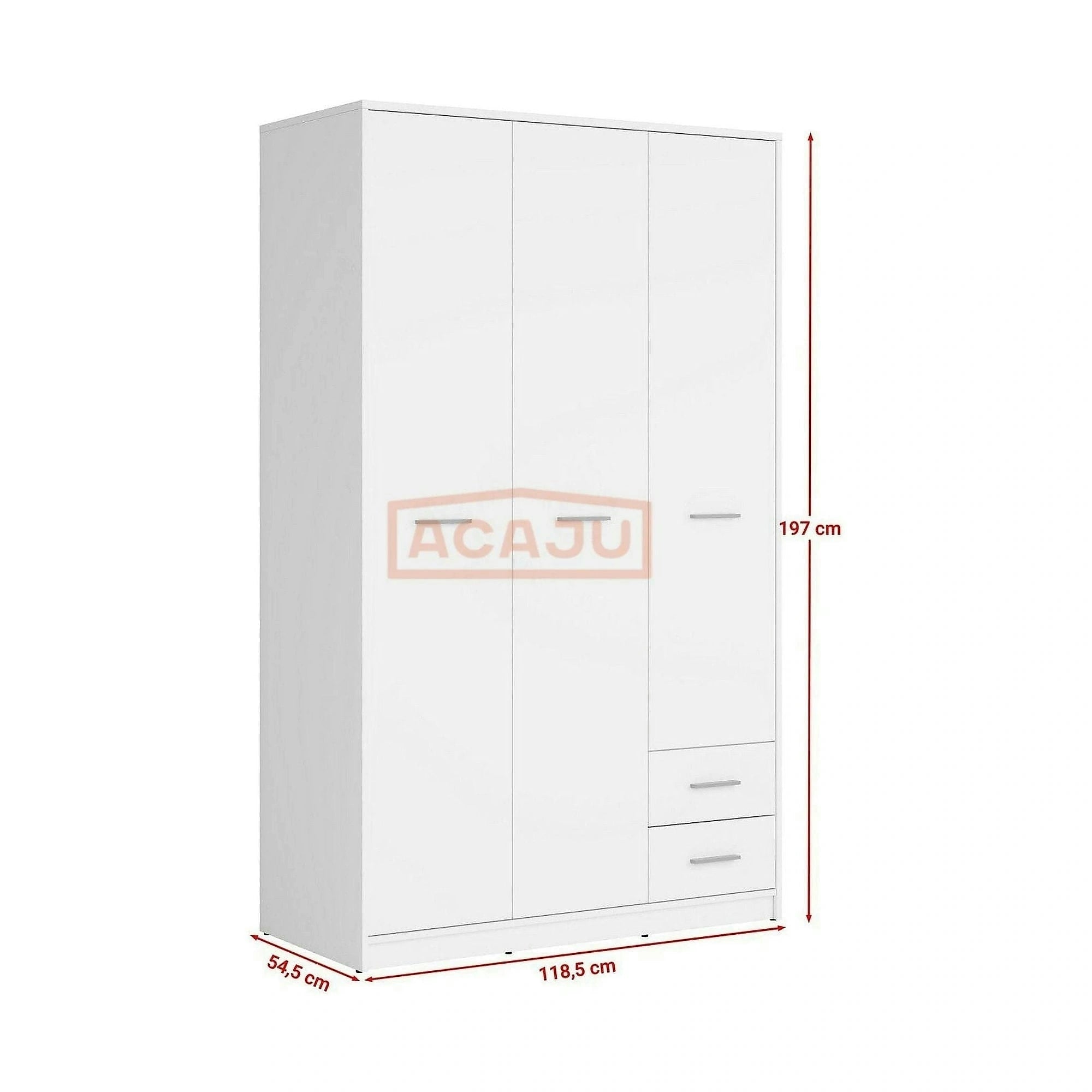 Dulap NEPO PLUS, alb, PAL, cu 3 usi si 2 sertare, 119x55x197 cm