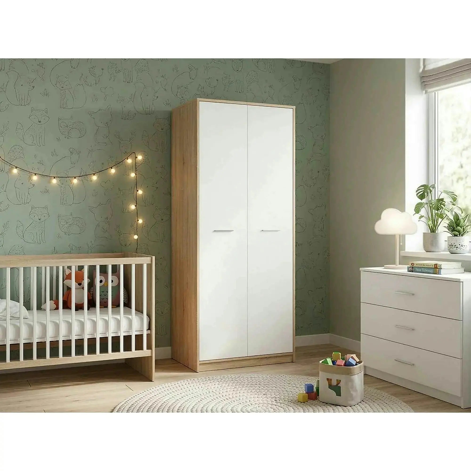 Dulap NEPO PLUS, alb/stejar sonoma, PAL, cu 2 usi, 80x55x197 cm