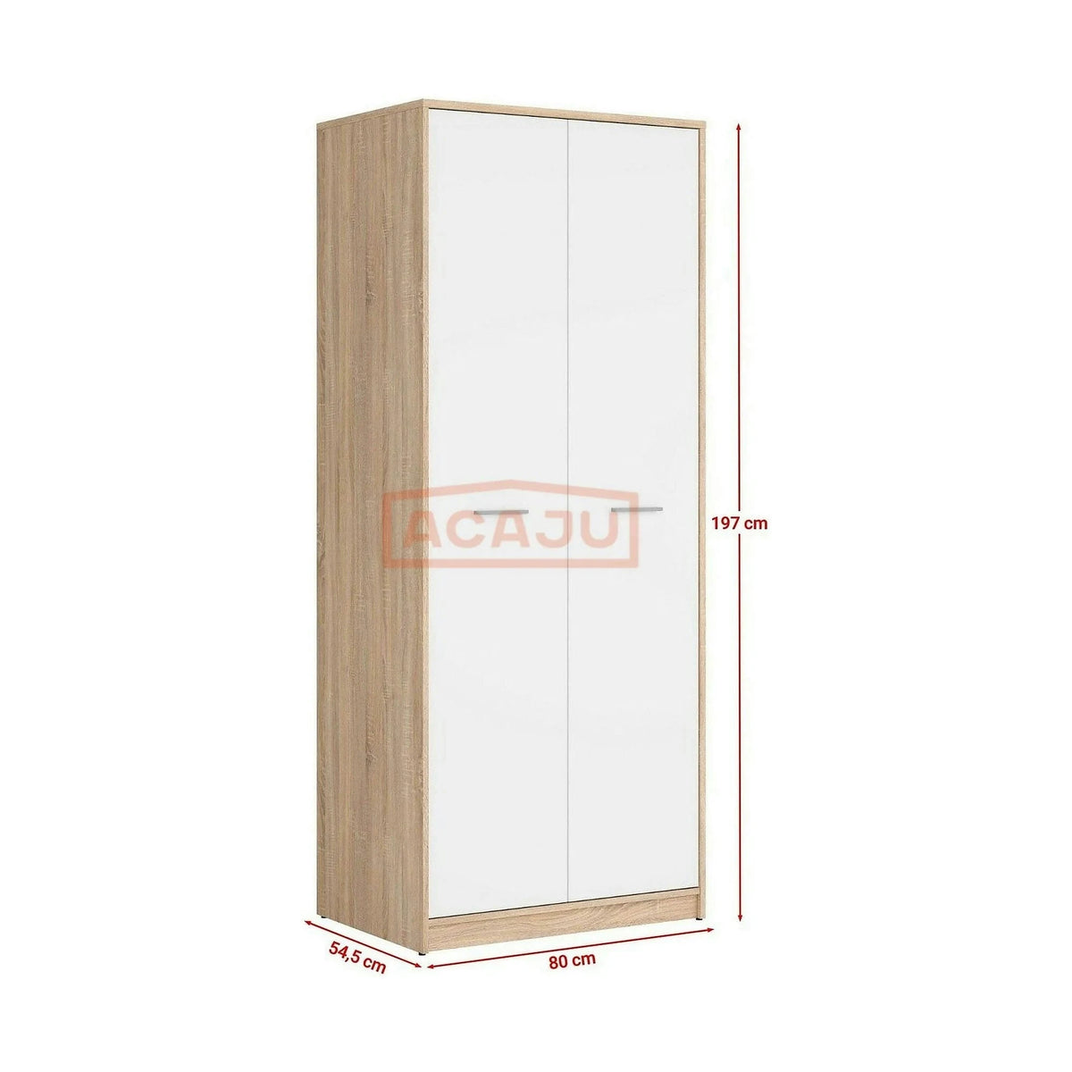 Dulap NEPO PLUS, alb/stejar sonoma, PAL, cu 2 usi, 80x55x197 cm