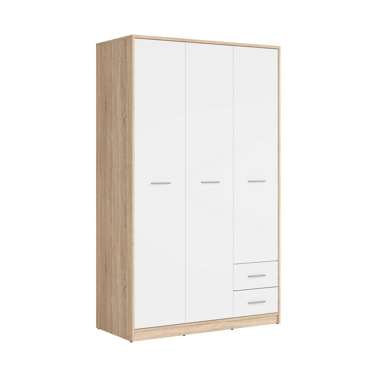 Dulap NEPO PLUS, alb/stejar sonoma, PAL, cu 3 usi si 2 sertare, 119x55x197 cm