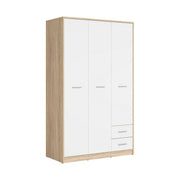 Dulap NEPO PLUS, alb/stejar sonoma, PAL, cu 3 usi si 2 sertare, 119x55x197 cm