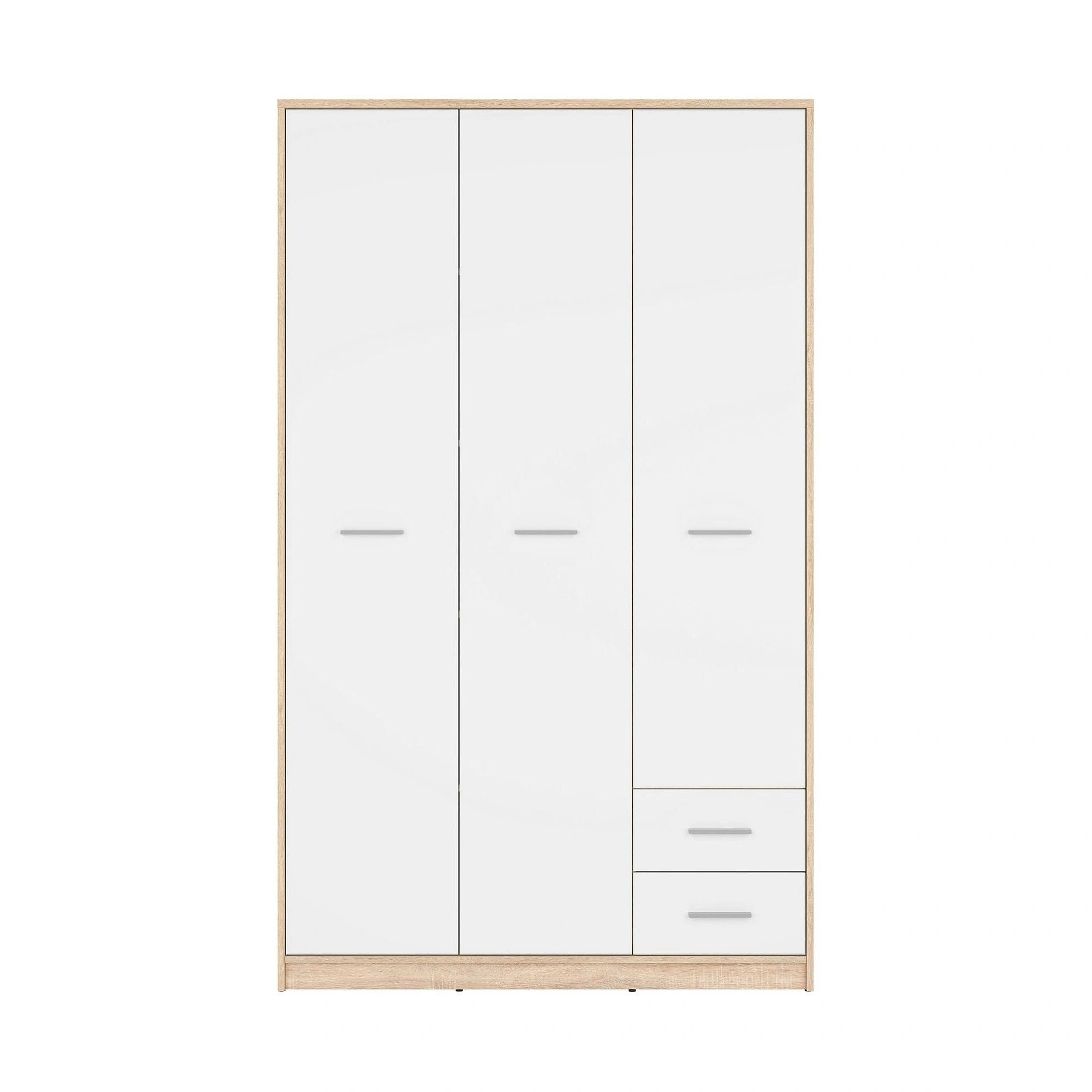 Dulap NEPO PLUS, alb/stejar sonoma, PAL, cu 3 usi si 2 sertare, 119x55x197 cm