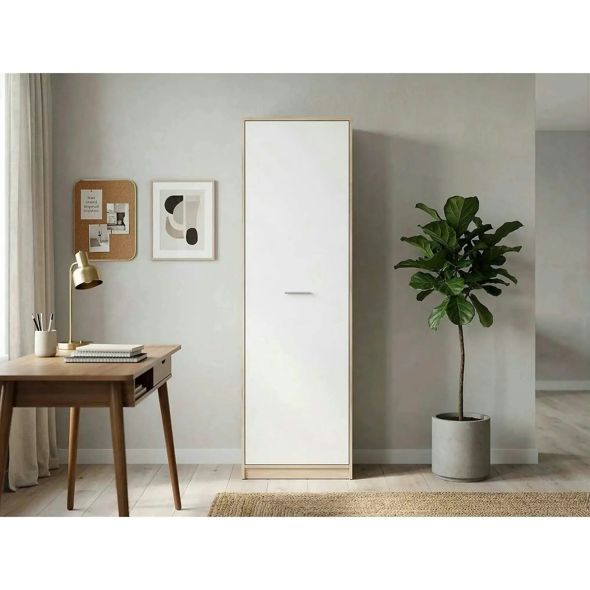 Dulap NEPO PLUS, alb/stejar sonoma, PAL, cu o usa, 60x34x197 cm