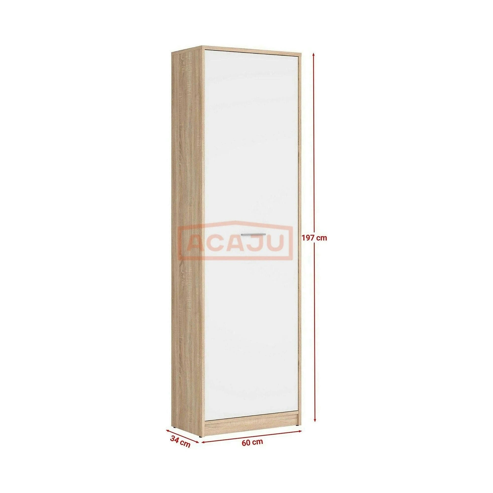 Dulap NEPO PLUS, alb/stejar sonoma, PAL, cu o usa, 60x34x197 cm