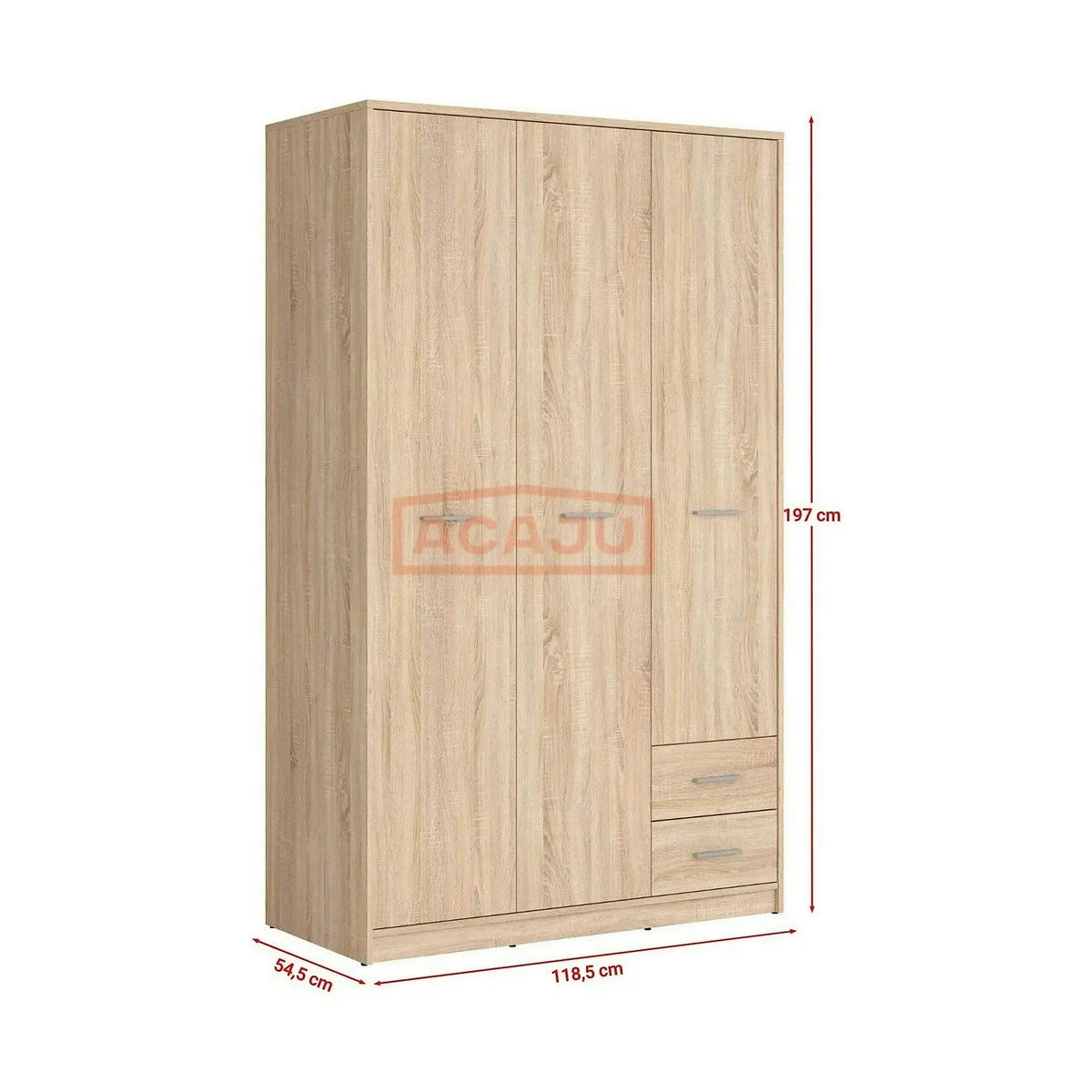 Dulap NEPO PLUS, stejar sonoma, PAL, cu 3 usi si 2 sertare, 119x55x197 cm