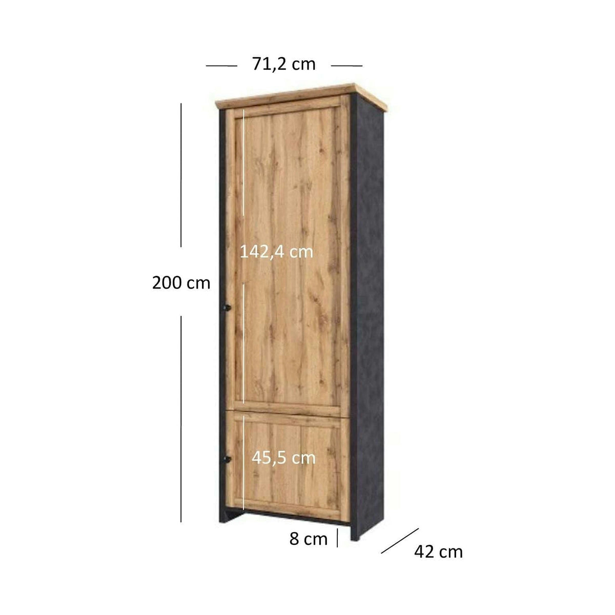 Dulap NICOLE, stejar wotan/gri antracit, PAL laminat, cu 2 usi, 71x42x200 cm
