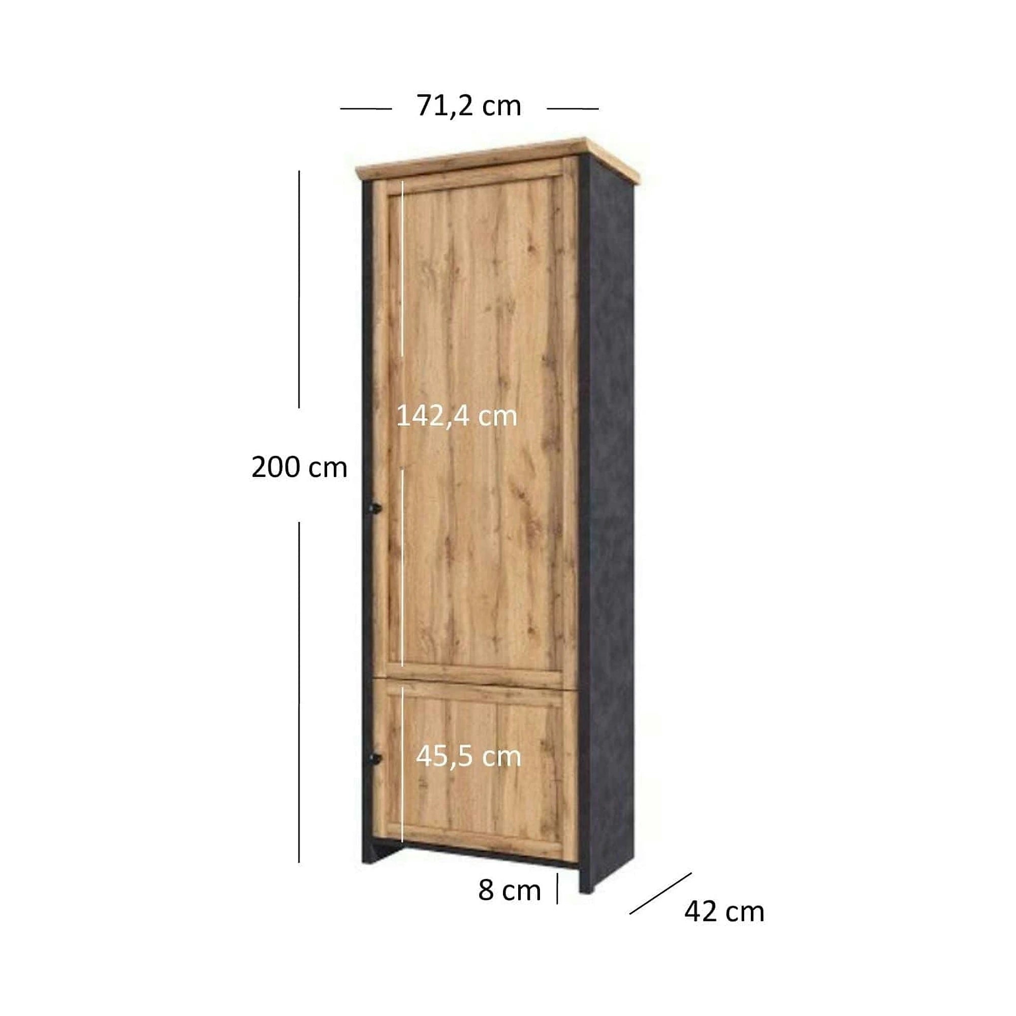 Dulap NICOLE, stejar wotan/gri antracit, PAL laminat, cu 2 usi, 71x42x200 cm