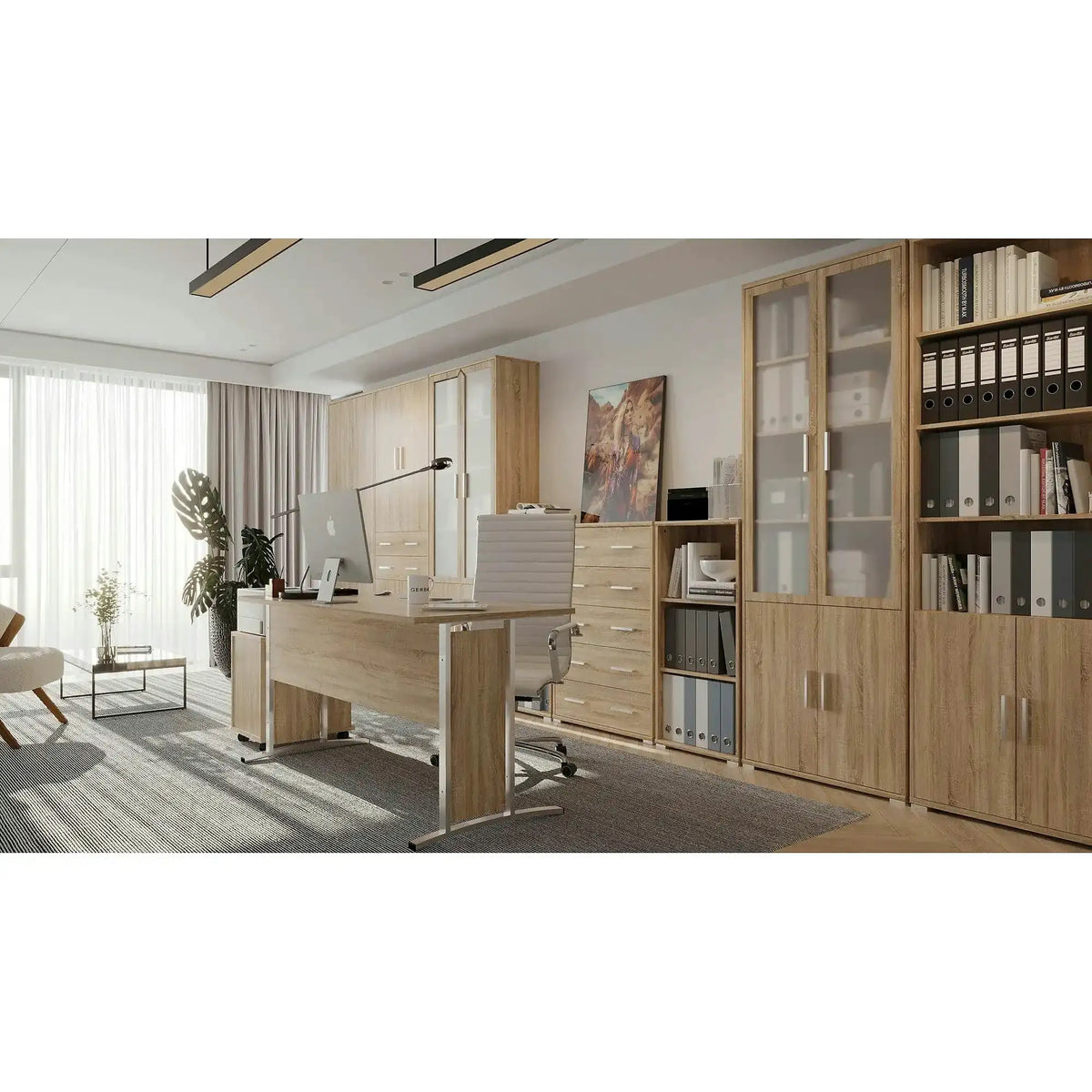 Dulap OFFICE LINE, stejar sonoma, PAL, cu 4 usi si 2 sertare, 79x35x221 cm