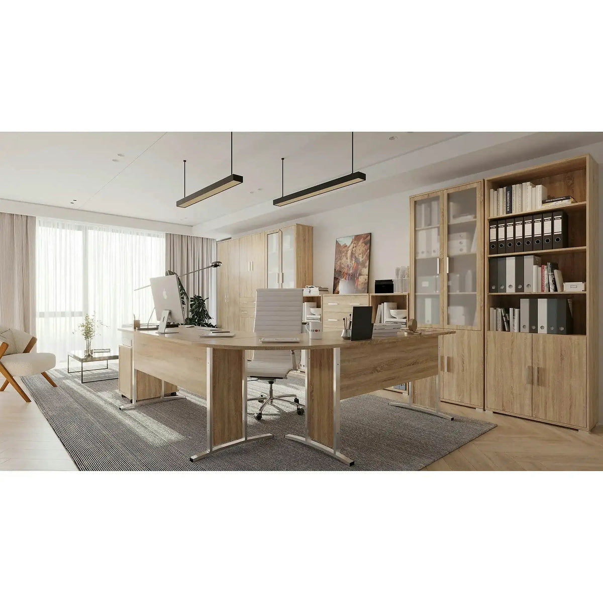 Dulap OFFICE LINE, stejar sonoma, PAL, cu 4 usi si 2 sertare, 79x35x221 cm