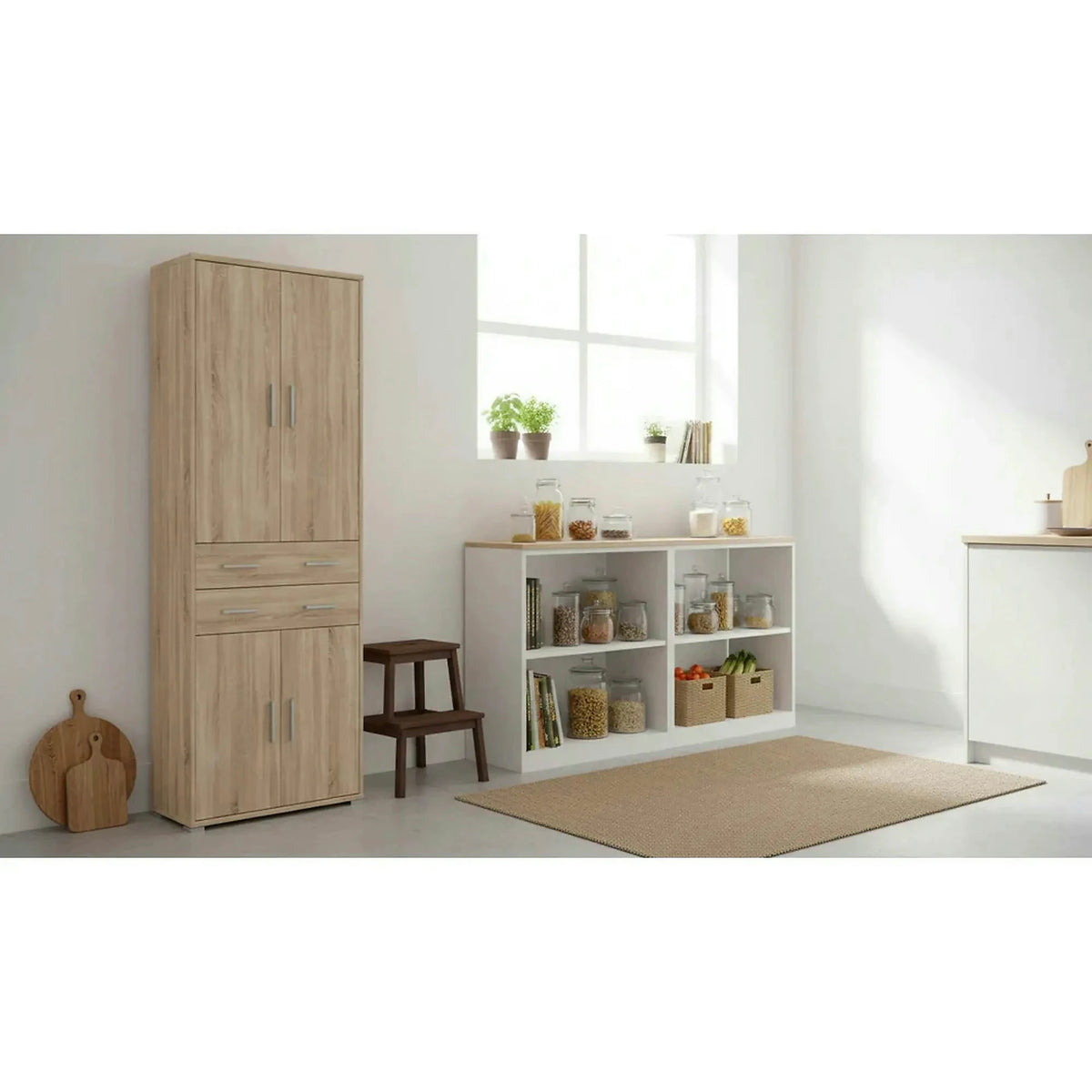 Dulap OFFICE, stejar sonoma, PAL laminat, cu 4 usi si 2 sertare, 79x35x221 cm