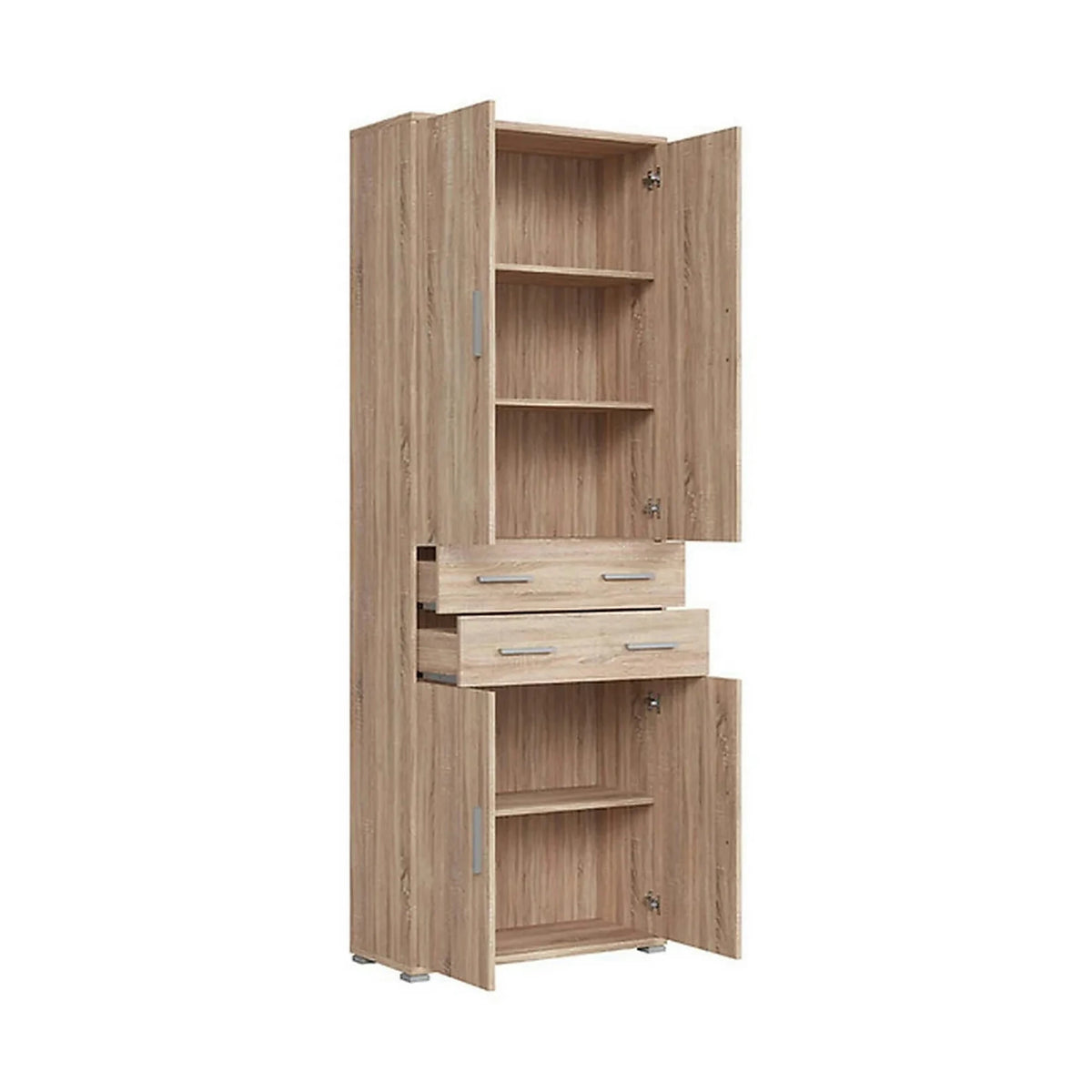 Dulap OFFICE, stejar sonoma, PAL laminat, cu 4 usi si 2 sertare, 79x35x221 cm