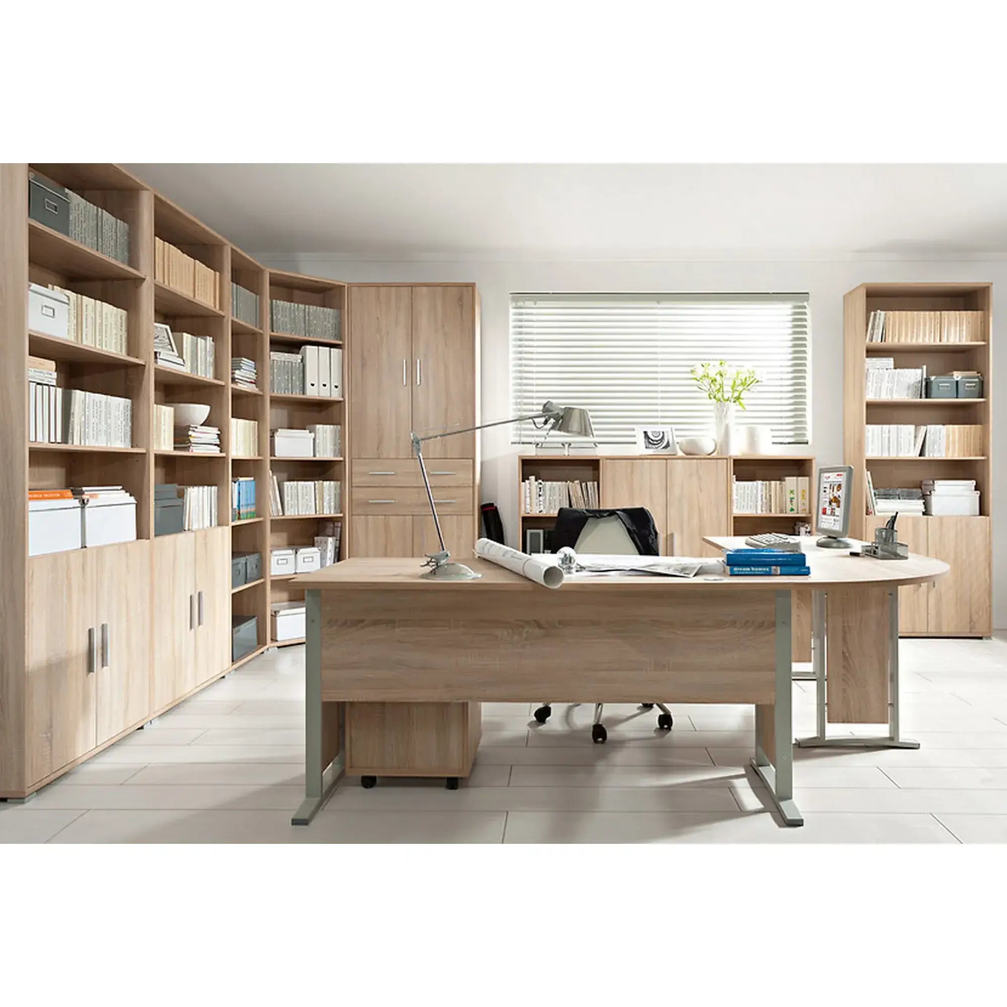 Dulap OFFICE, stejar sonoma, PAL laminat, cu 4 usi si 2 sertare, 79x35x221 cm