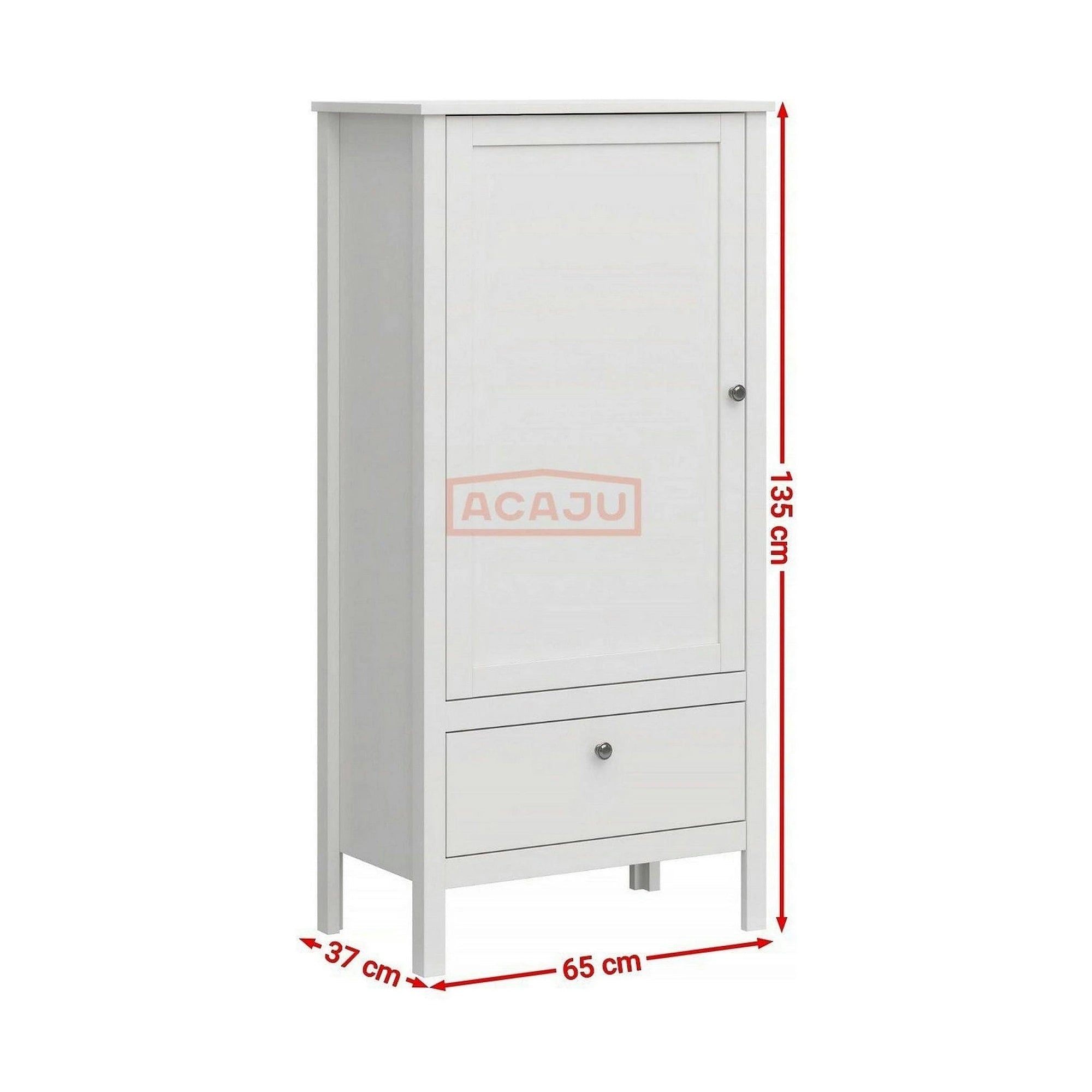 Dulap OLE, alb, PAL laminat, cu o usa si un sertar, 65x37x135 cm