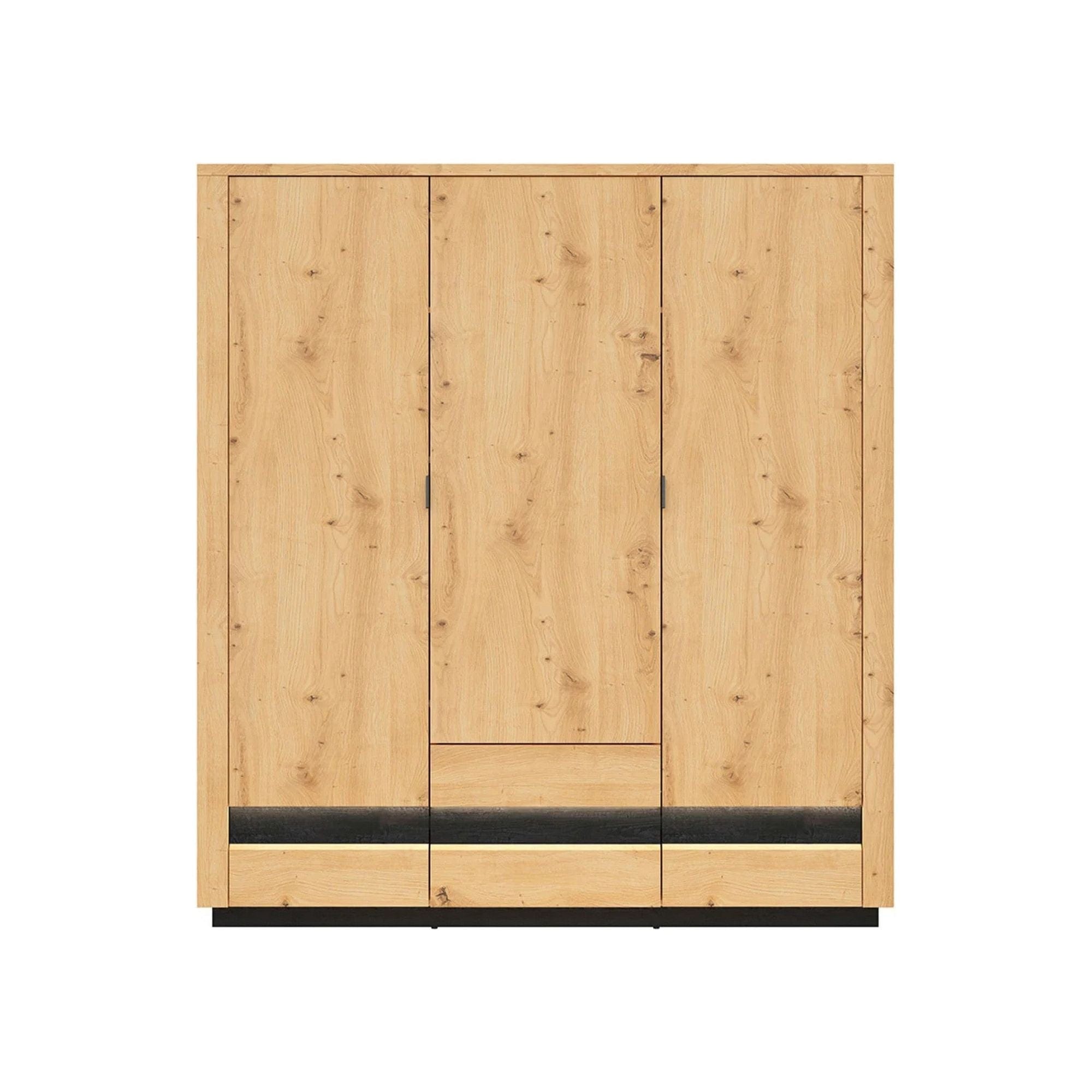 Dulap OSTIA, stejar artisan/negru, PAL, cu 3 usi si 2 sertare, 181x56x199 cm