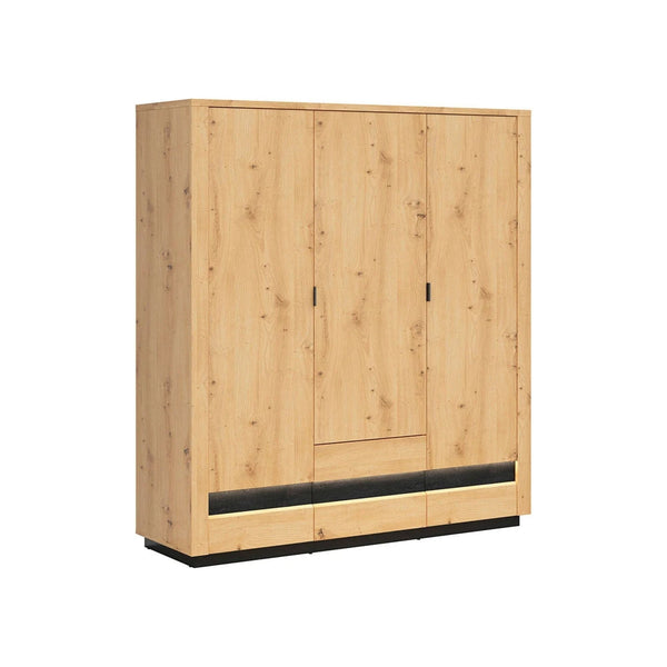 Dulap OSTIA, stejar artisan/negru, PAL, cu 3 usi si 2 sertare, 181x56x199 cm