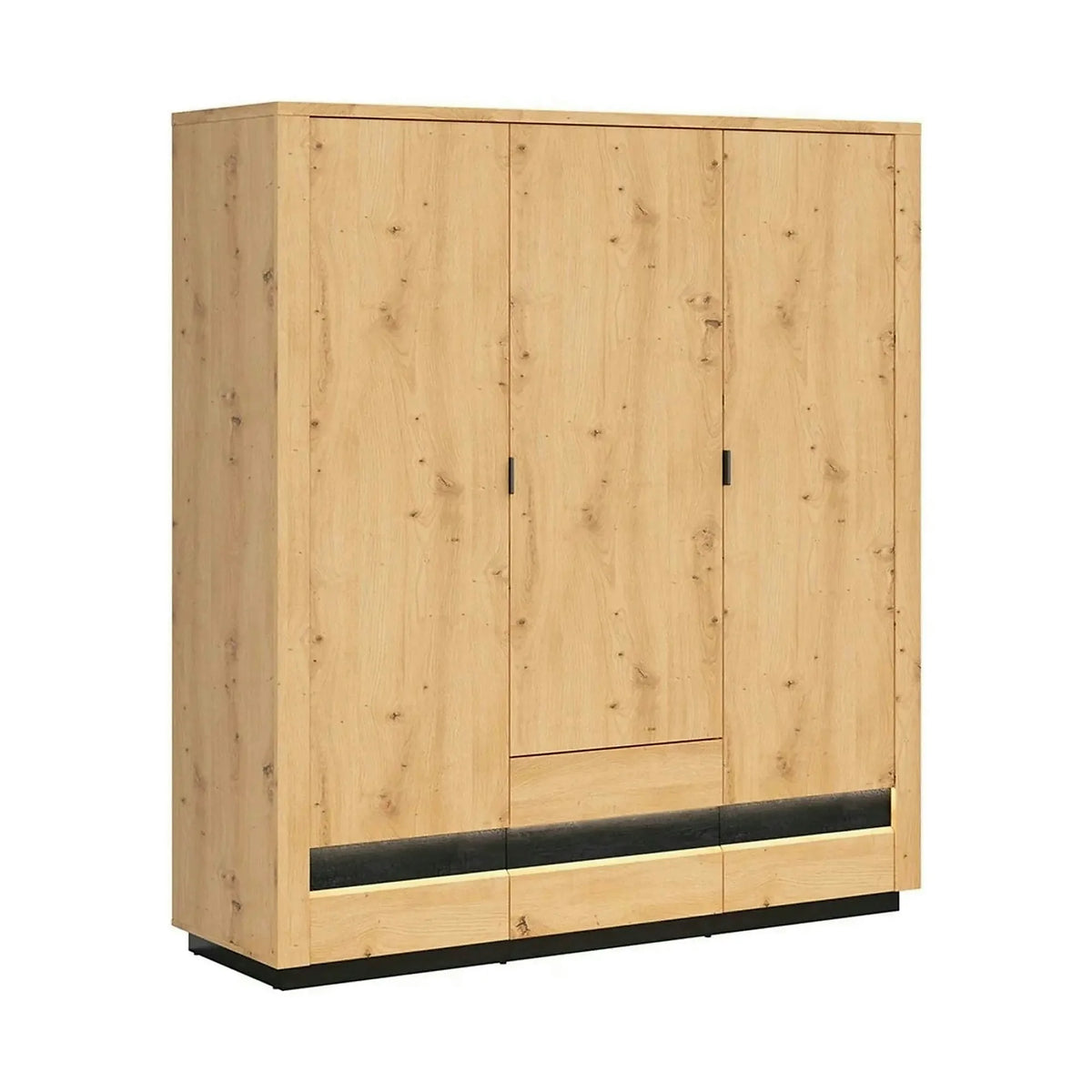 Dulap OSTIA, stejar artisan/negru, PAL, cu 3 usi si 2 sertare, 181x56x199 cm