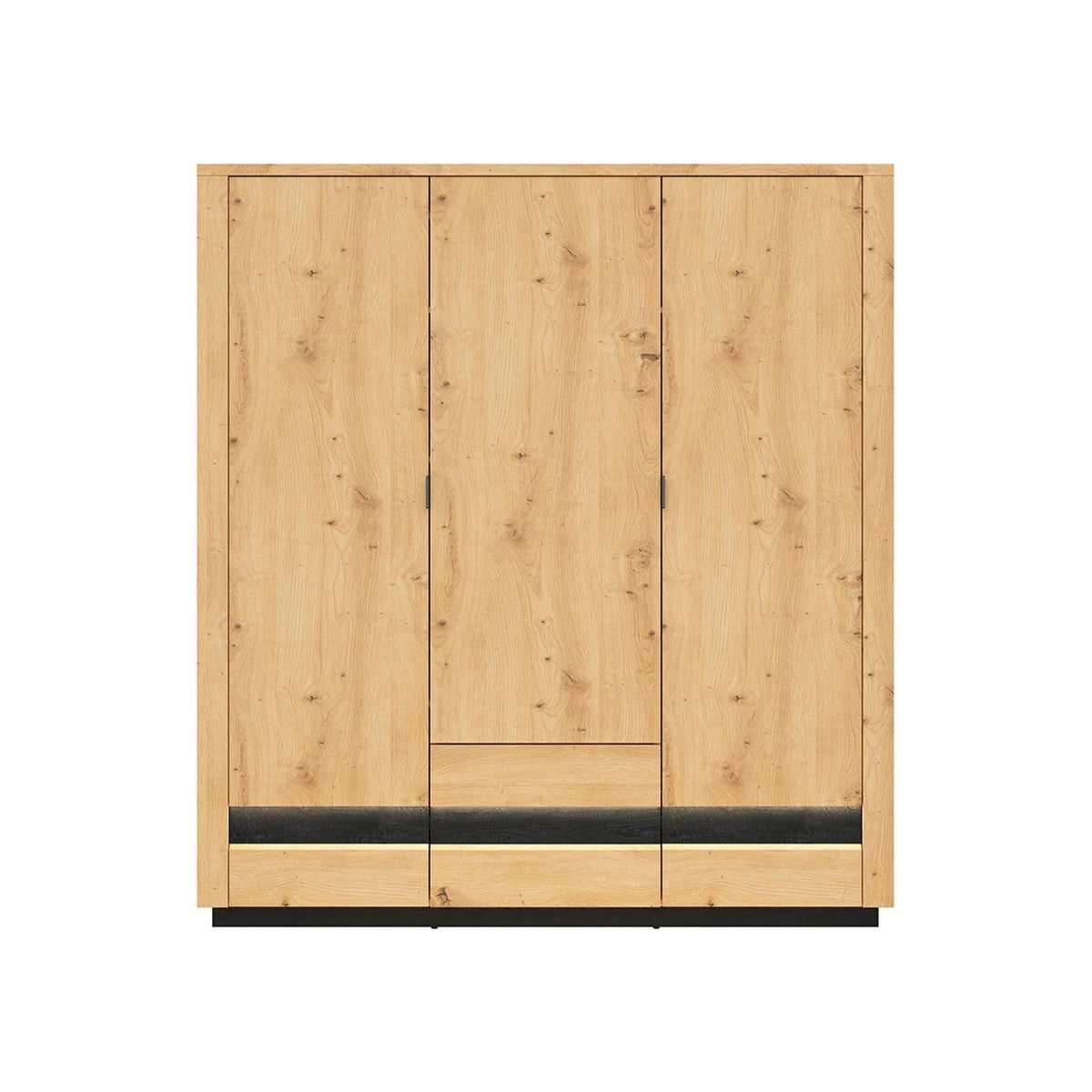 Dulap OSTIA, stejar artisan/negru, PAL, cu 3 usi si 2 sertare, 181x56x199 cm