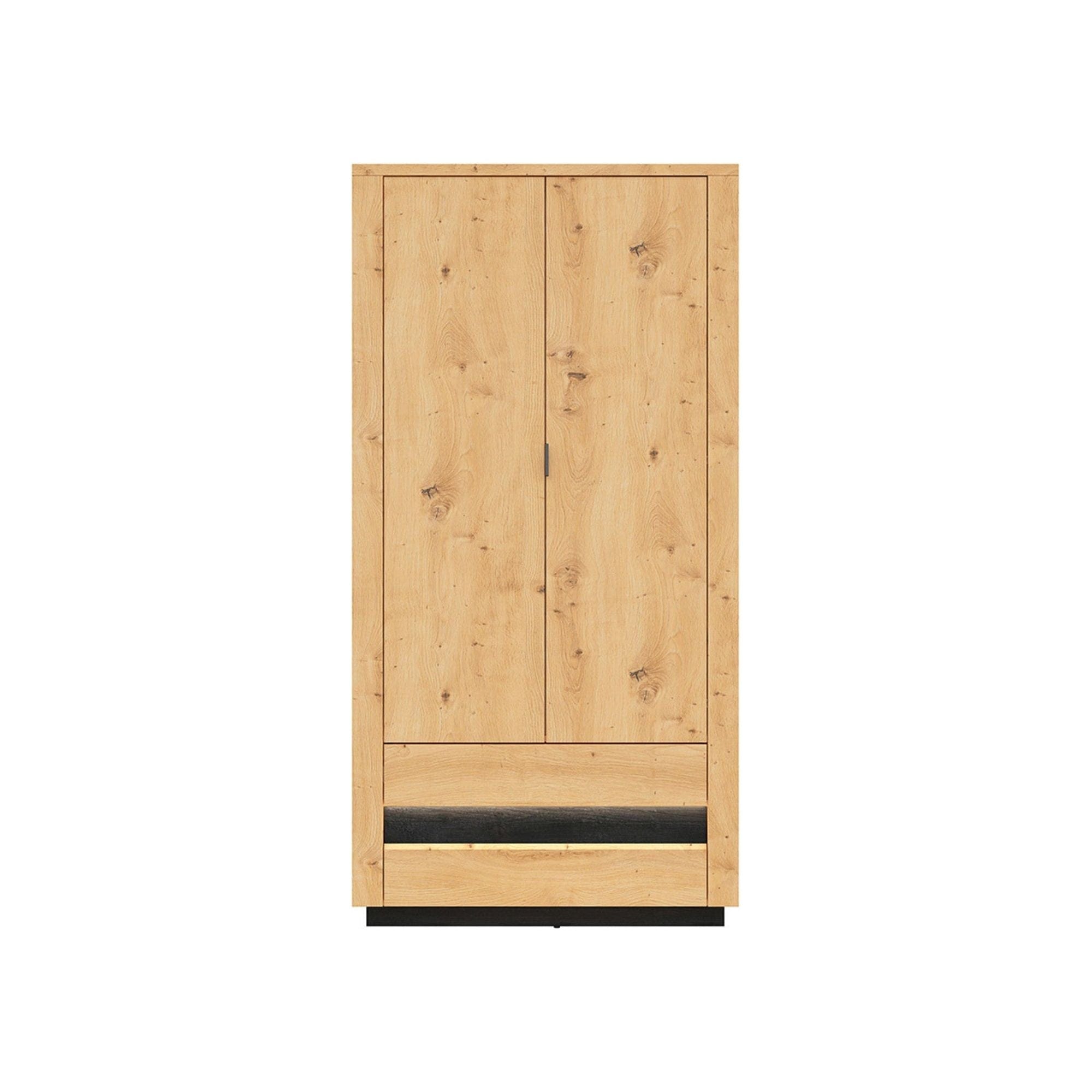 Dulap OSTIA, stejar artizan/negru, PAL, cu 2 usi si 2 sertare, 101x56x199 cm