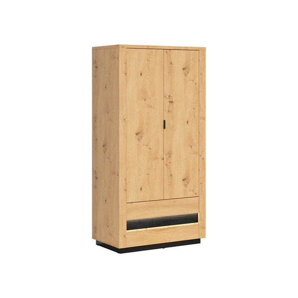 Dulap OSTIA, stejar artizan/negru, PAL, cu 2 usi si 2 sertare, 101x56x199 cm
