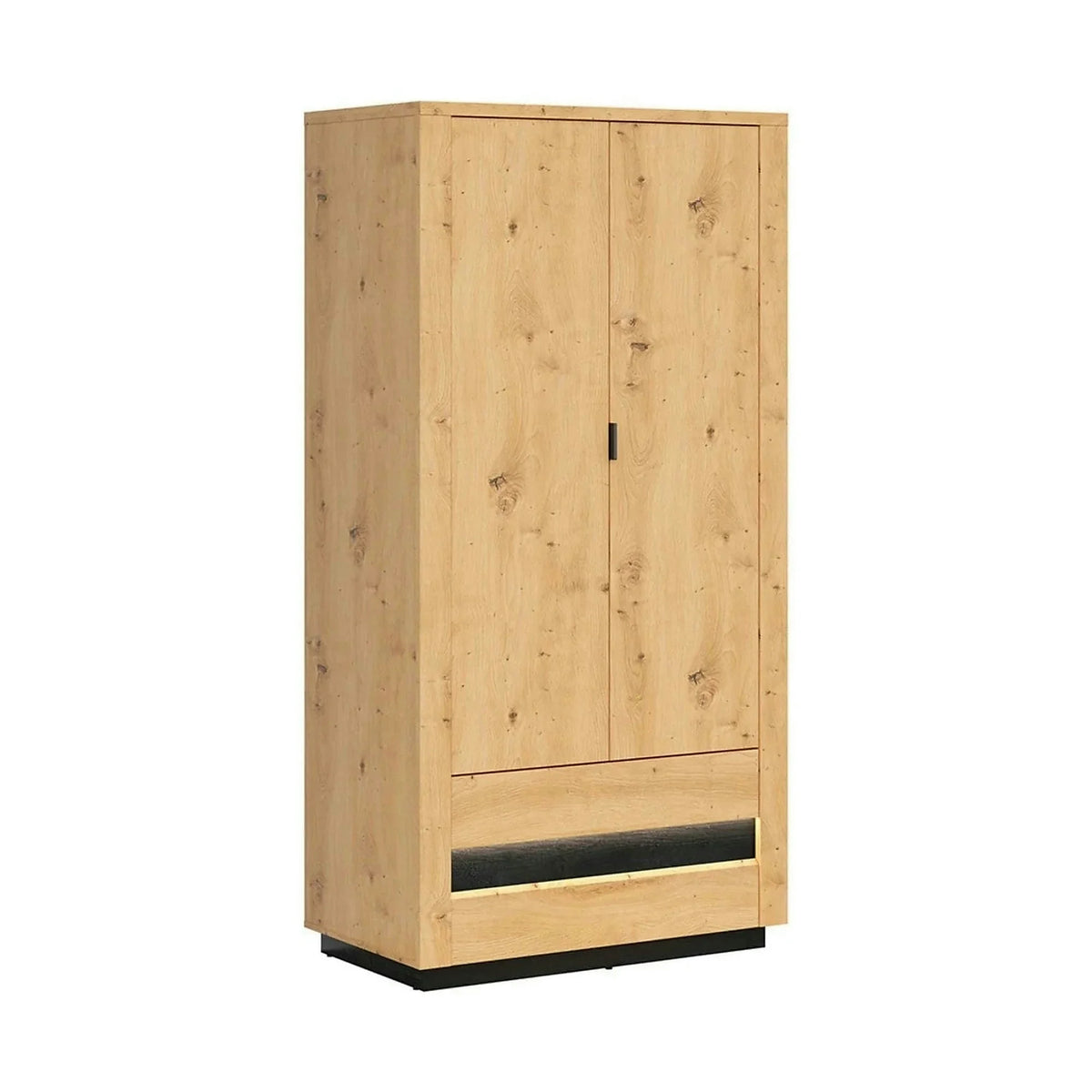Dulap OSTIA, stejar artizan/negru, PAL, cu 2 usi si 2 sertare, 101x56x199 cm