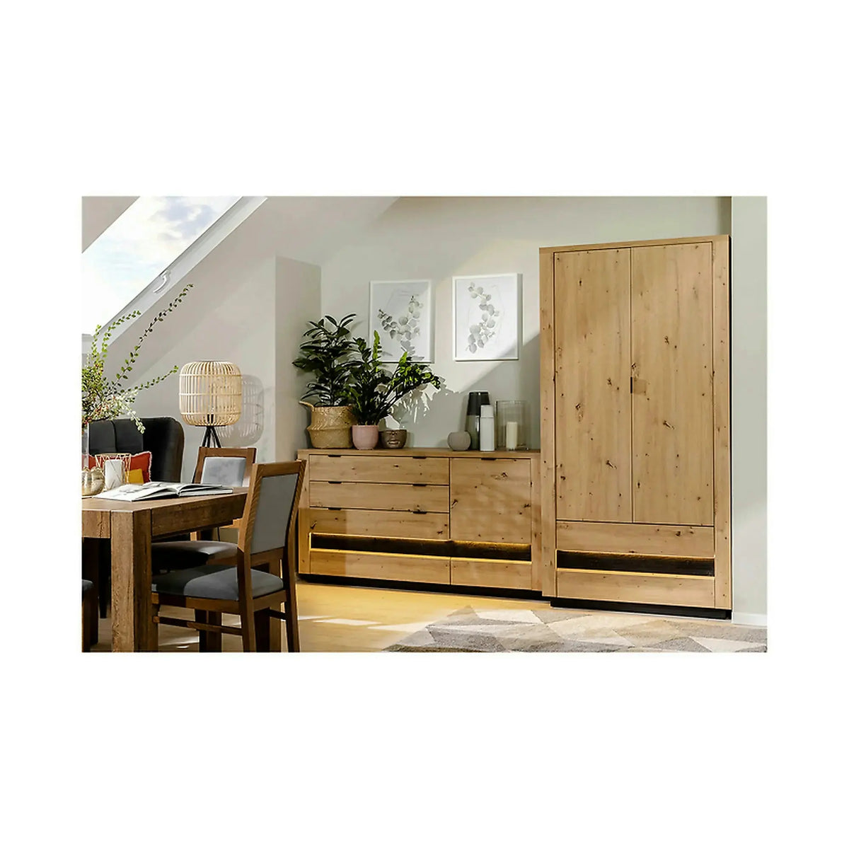 Dulap OSTIA, stejar artizan/negru, PAL, cu 2 usi si 2 sertare, 101x56x199 cm