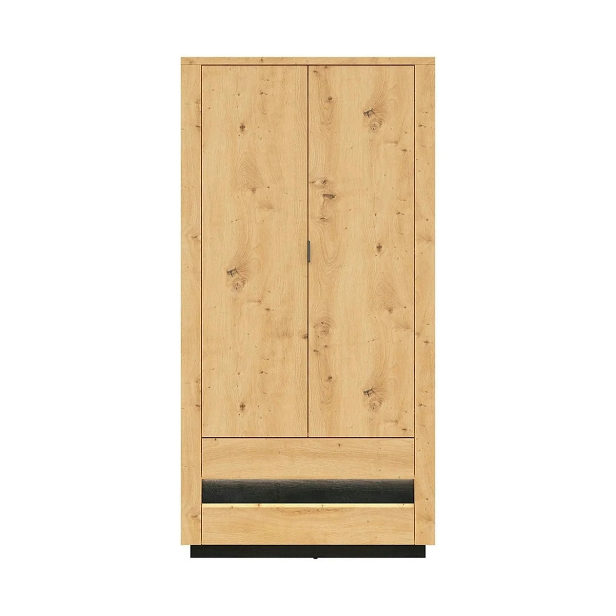 Dulap OSTIA, stejar artizan/negru, PAL, cu 2 usi si 2 sertare, 101x56x199 cm