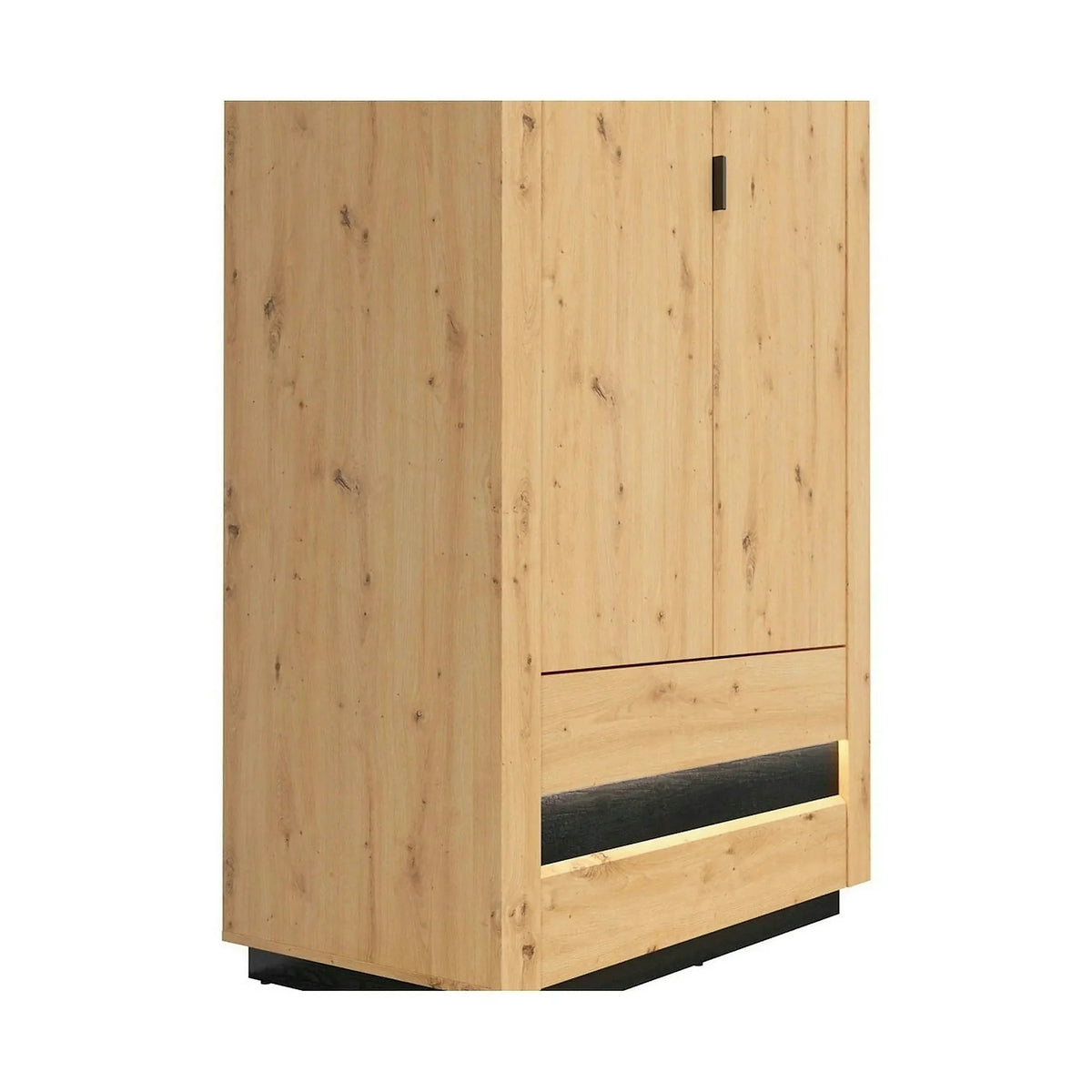 Dulap OSTIA, stejar artizan/negru, PAL, cu 2 usi si 2 sertare, 101x56x199 cm