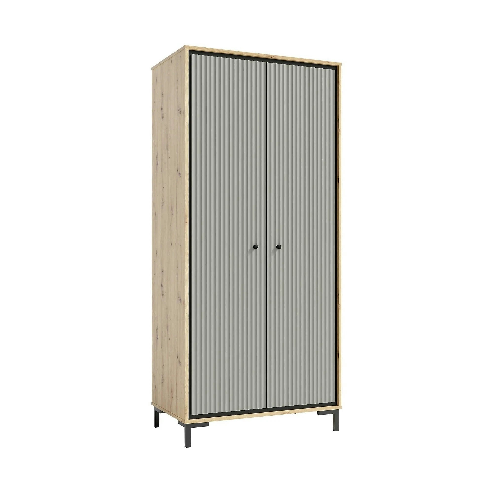 Dulap PARII PA01, stejar artisan/gri, PAL laminat, cu 2 usi, 89x54x196 cm