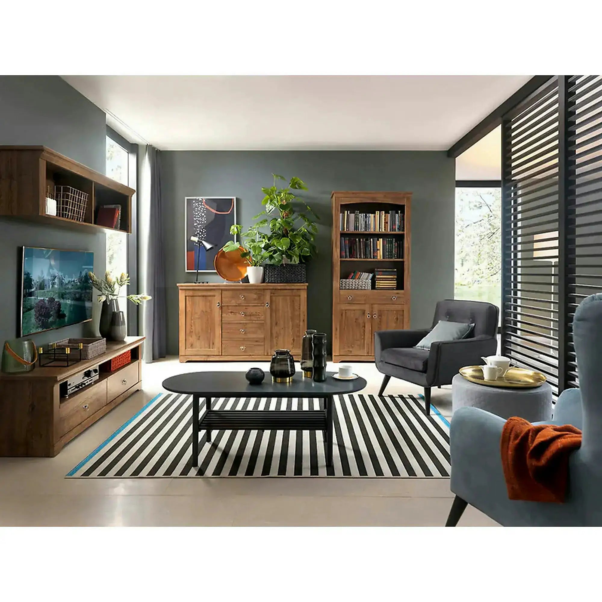 Dulap PATRAS, stejar april, PAL/sticla securizata, cu o usa si 2 sertare, 103x45x159 cm