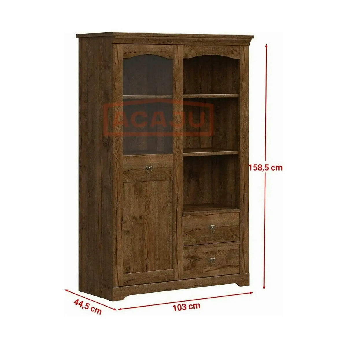 Dulap PATRAS, stejar april, PAL/sticla securizata, cu o usa si 2 sertare, 103x45x159 cm