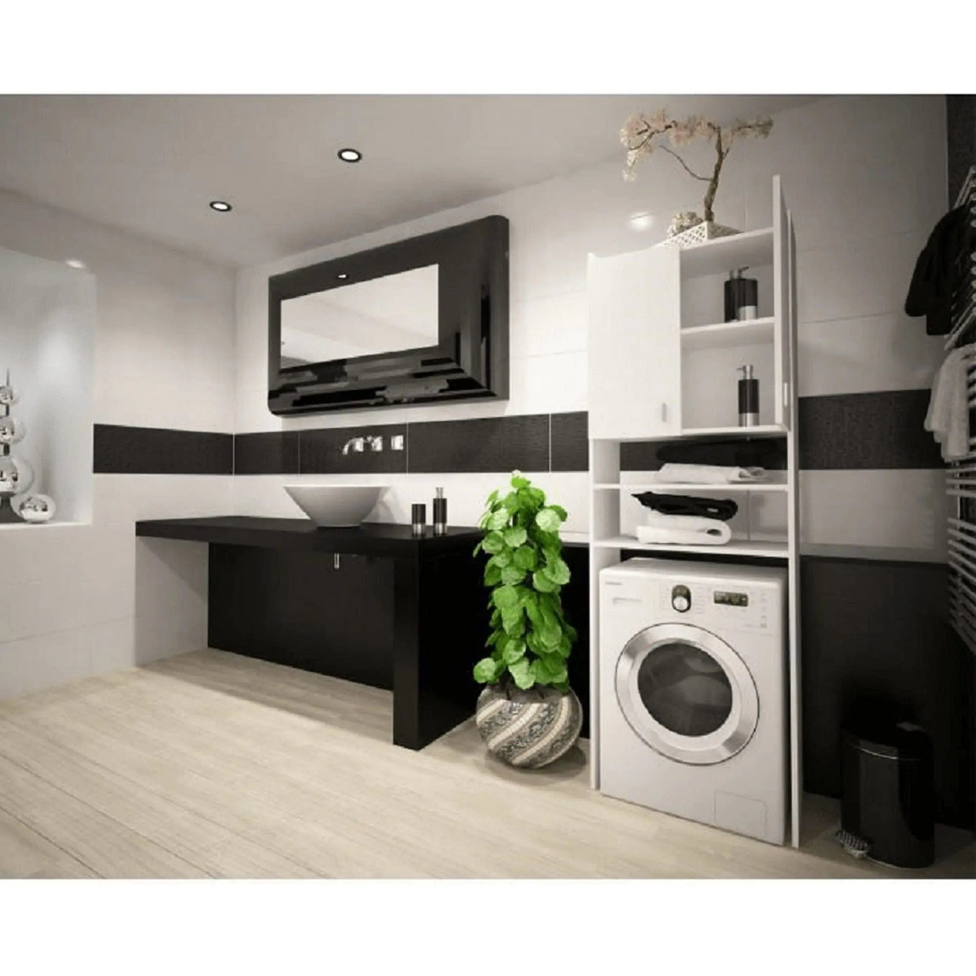 Dulap pentru masina de spalat NATALI, alb, PAL melaminat, cu 2 usi, 64x32x190 cm