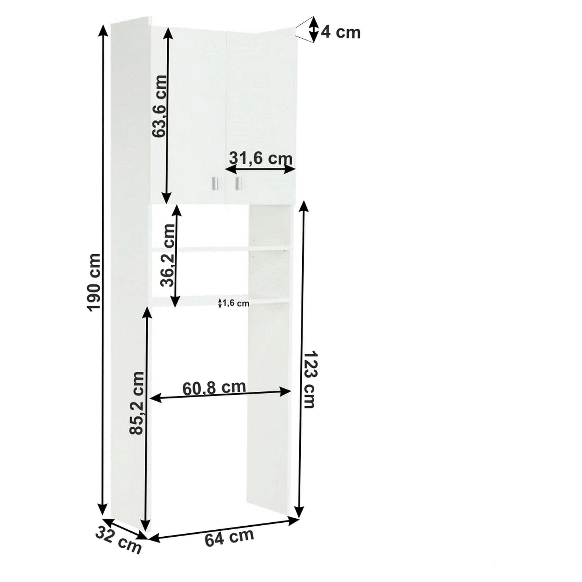Dulap pentru masina de spalat NATALI, alb, PAL melaminat, cu 2 usi, 64x32x190 cm