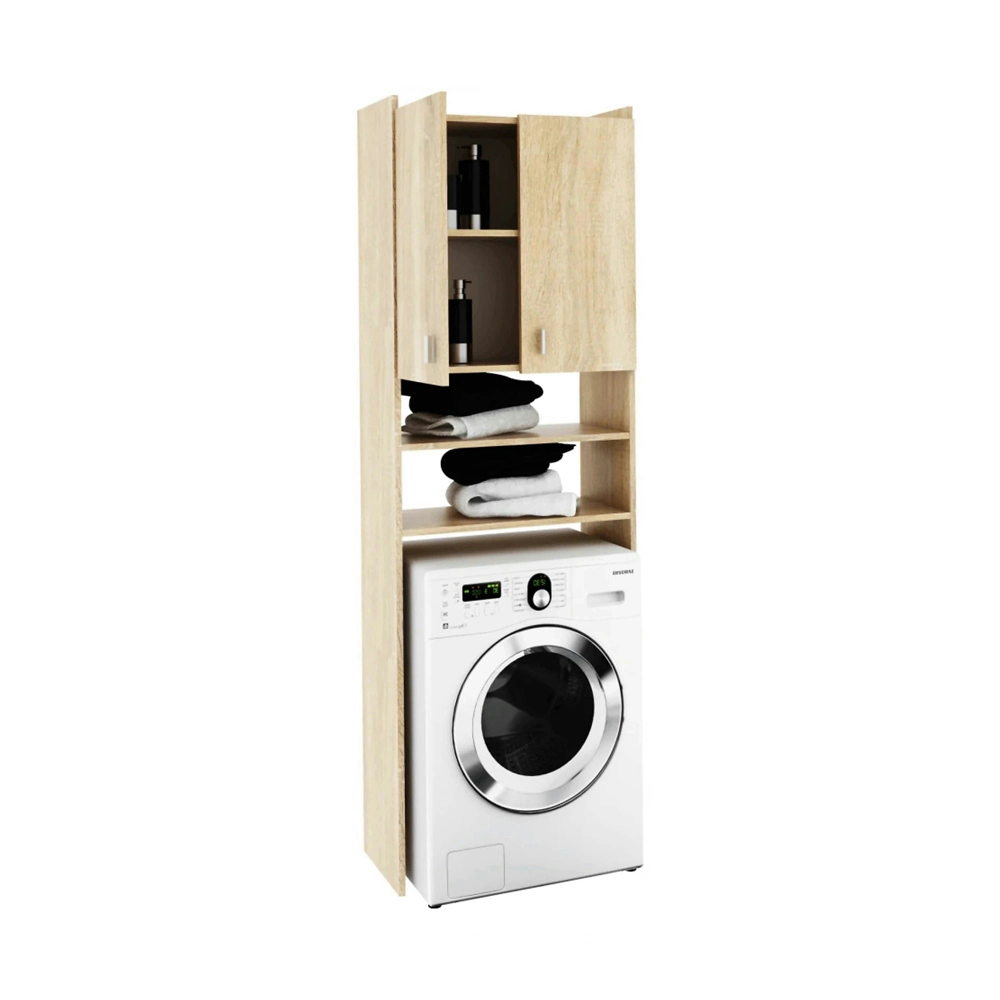 Dulap pentru masina de spalat NATALI, stejar sonoma, PAL melaminat, cu 2 usi, 64x32x190 cm