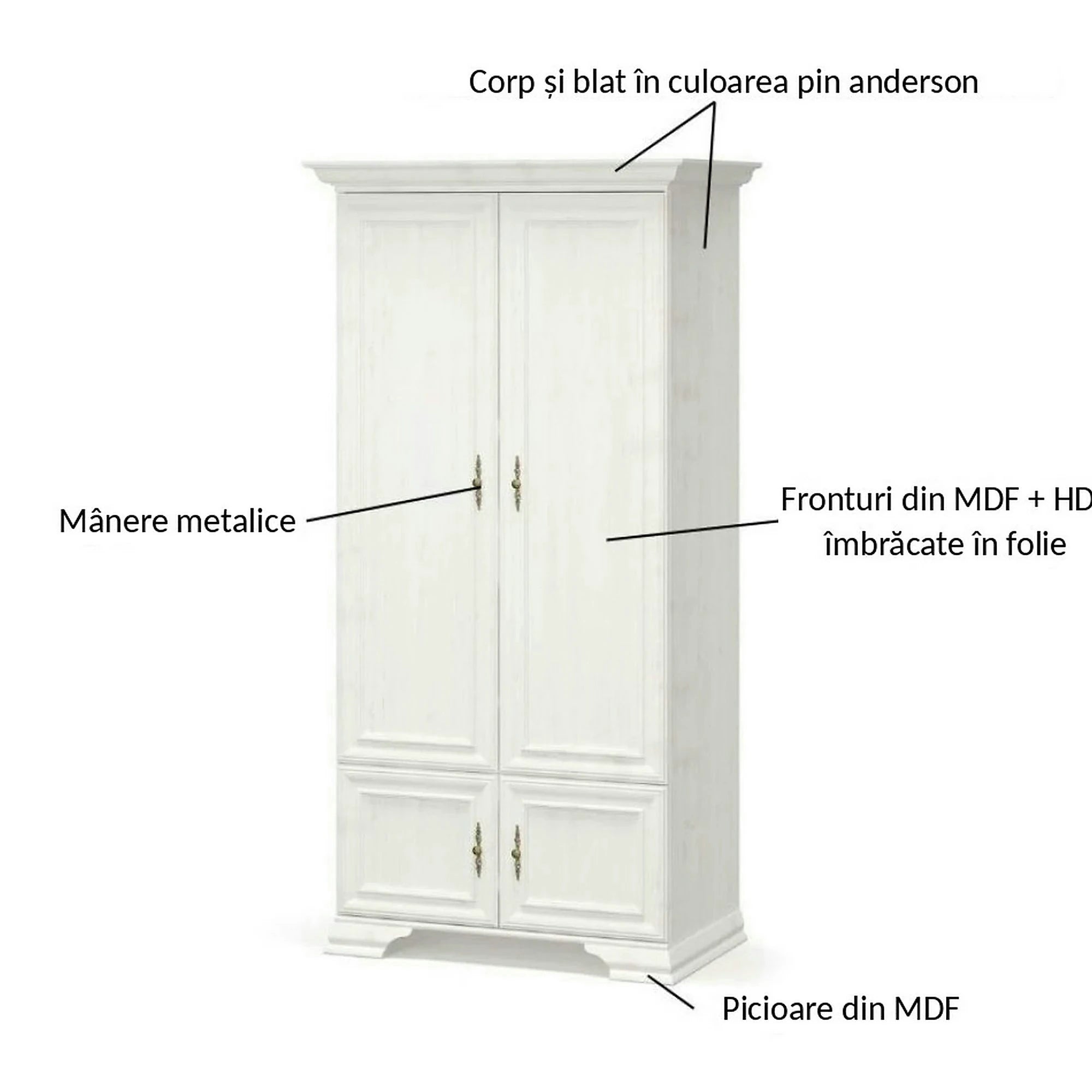 Dulap pin alb anderson IRYS, PAL laminat, cu 4 usi, 101x62x198 cm
