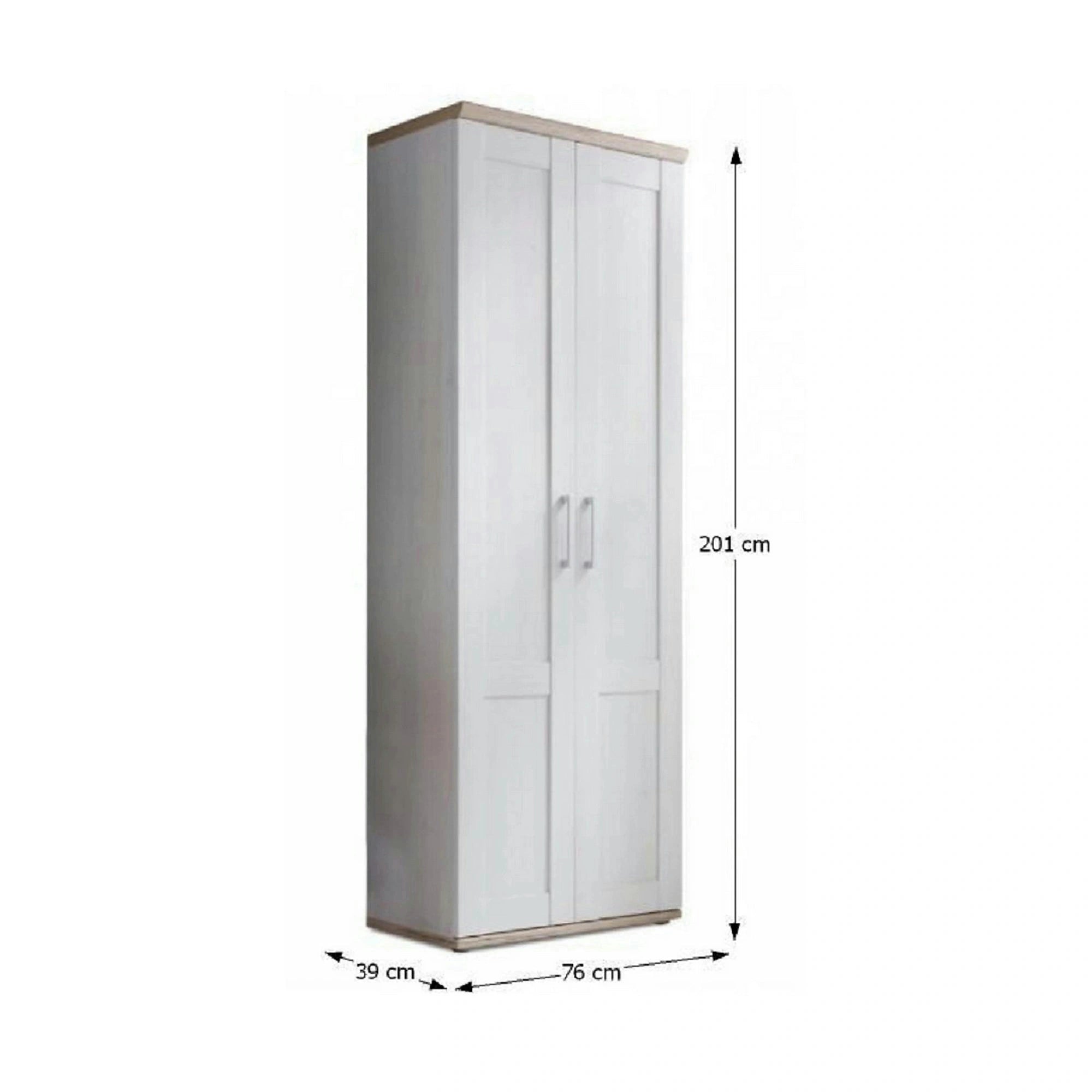 Dulap PROVENSAL, alb/stejar San Remo, DTD laminat, cu 2 usi, 76x39x201 cm