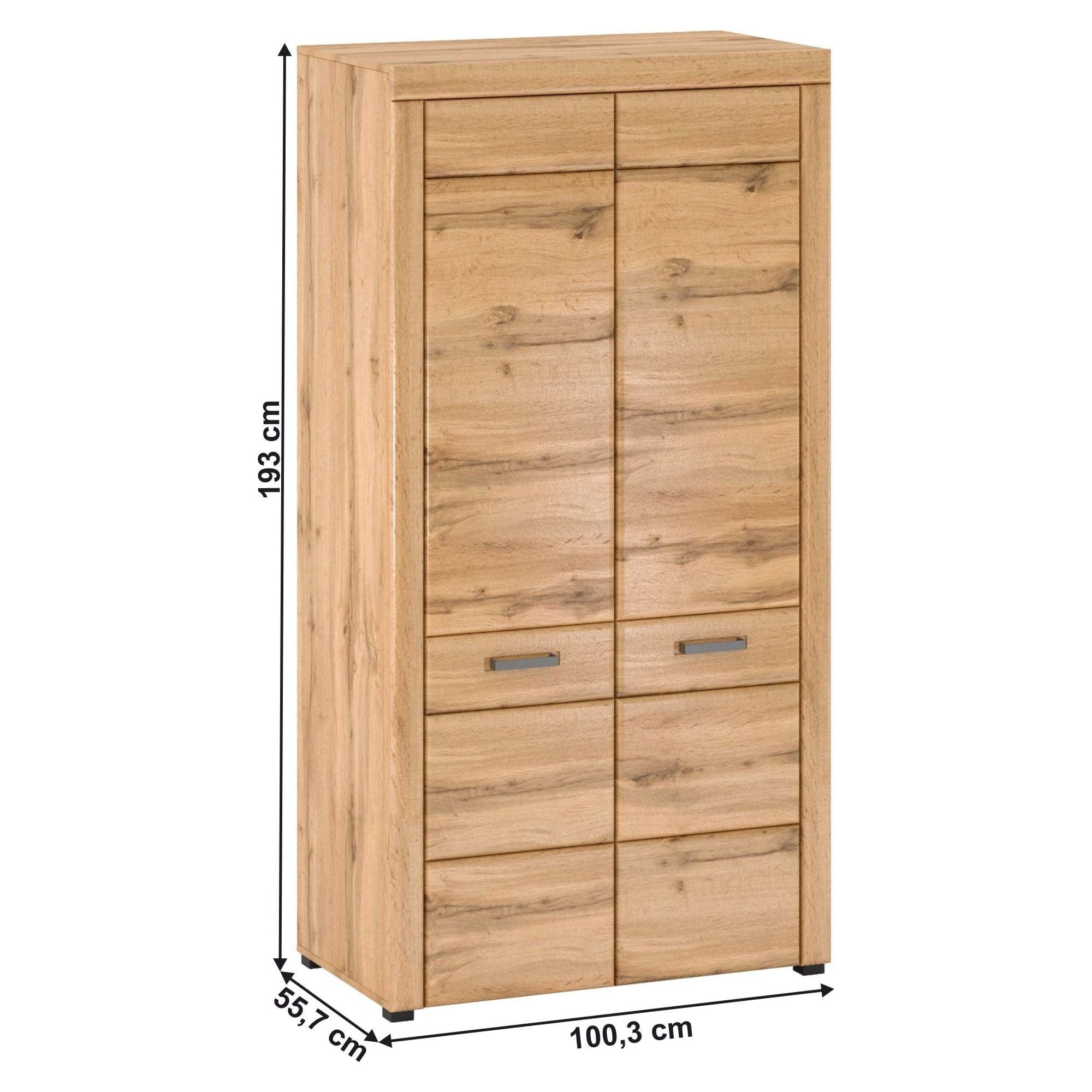 Dulap PUSAN F, stejar, PAL laminat, cu 2 usi, 100x56x193 cm